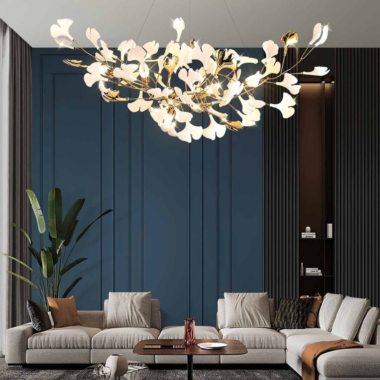 Olivia Ceramic Gingko Leaf Chandelier Smile -Shape - Neutral Decor