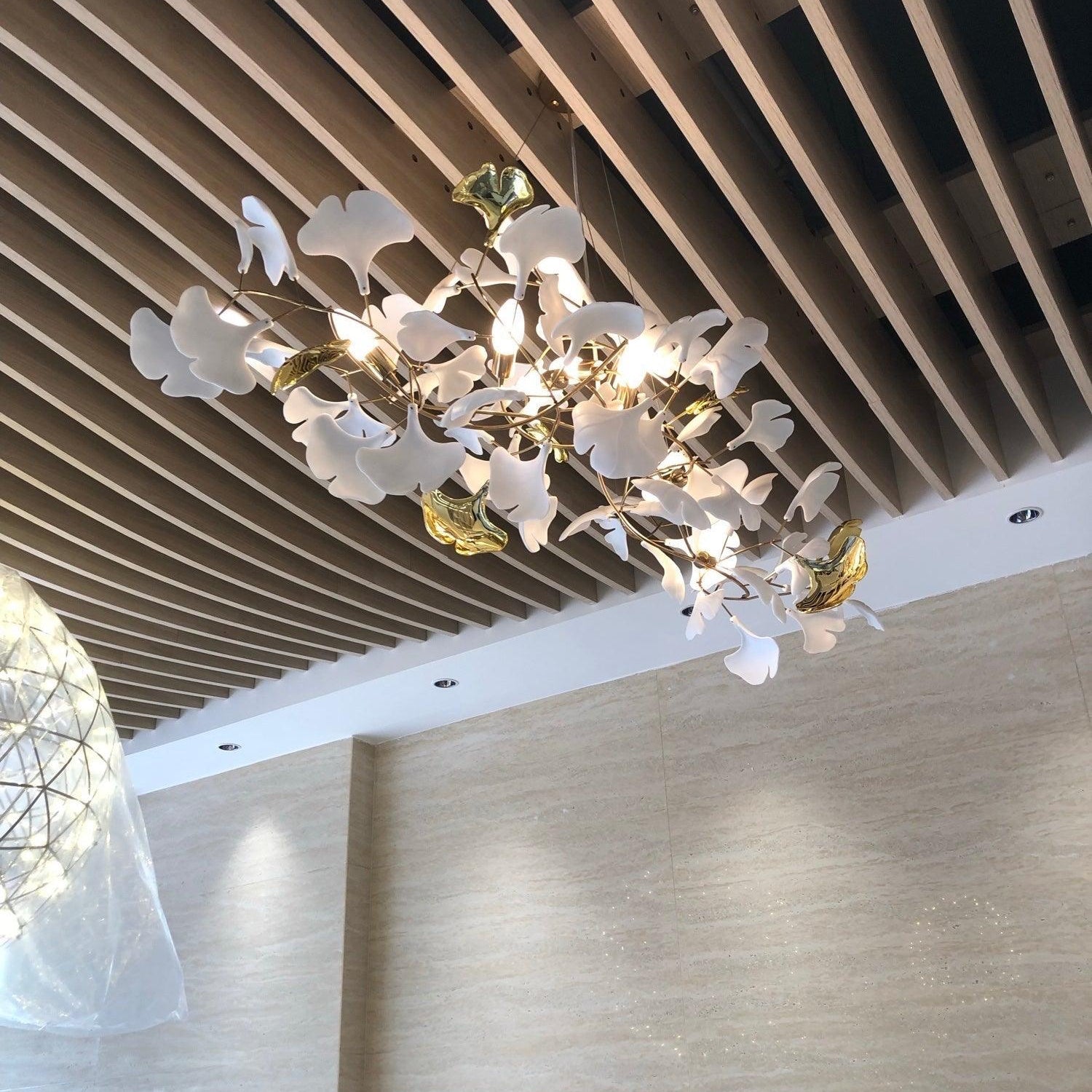 Olivia Ceramic Gingko Leaf Chandelier Smile -Shape - Neutral Decor