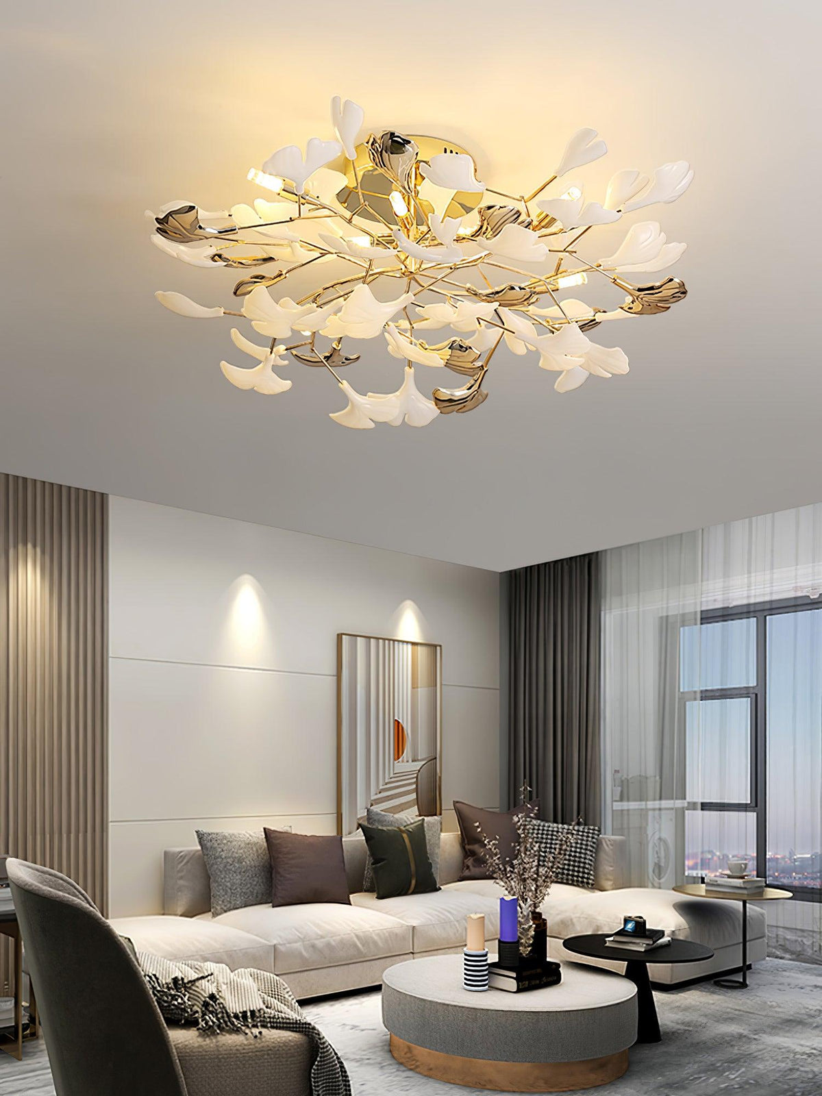 Artheel Premium Nordic Art Gingko Rotating Ceramics Ceiling Lamp