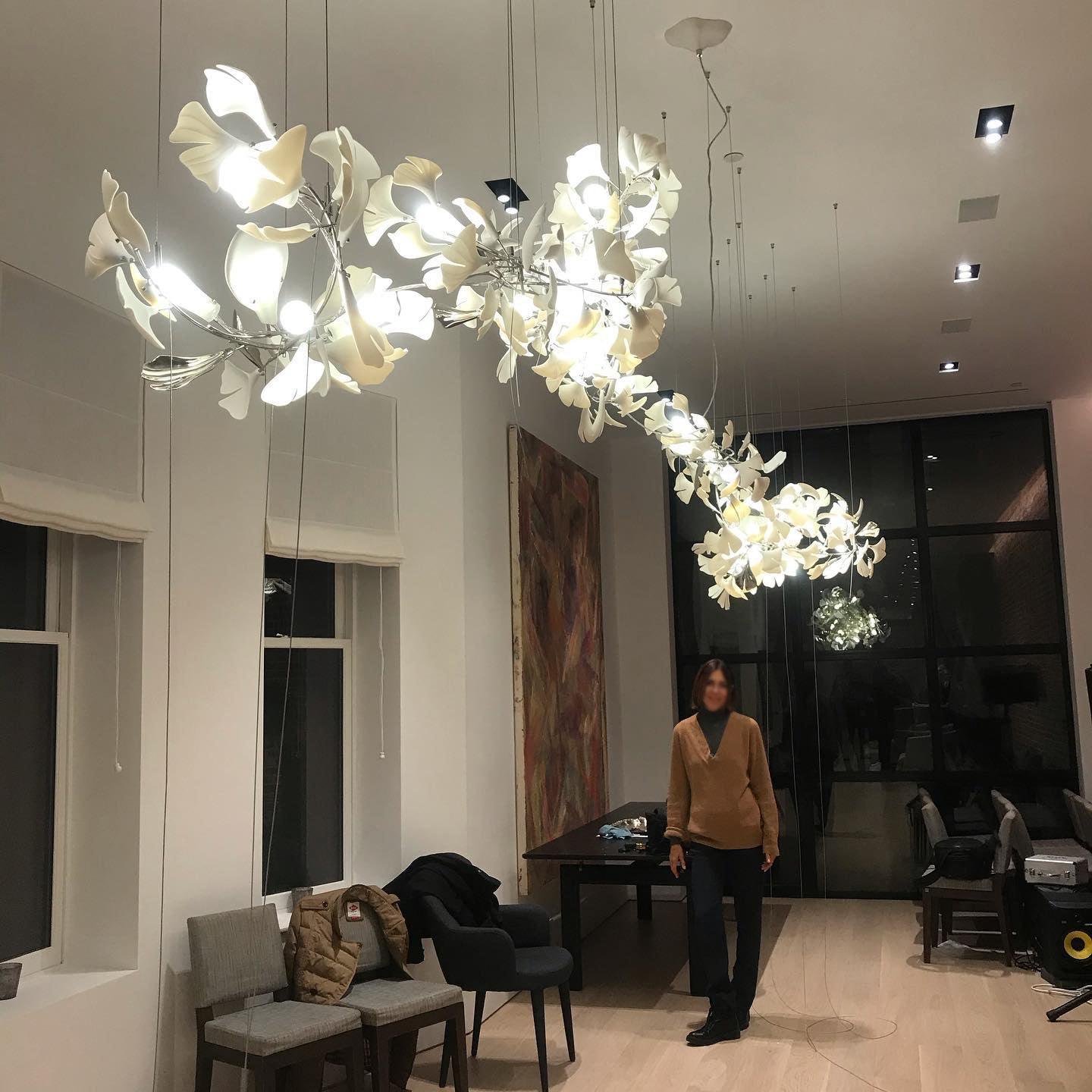 Chandelier Frame Ceramic Gingko Leaf Shade White Gold Modern - Neutral Decor
