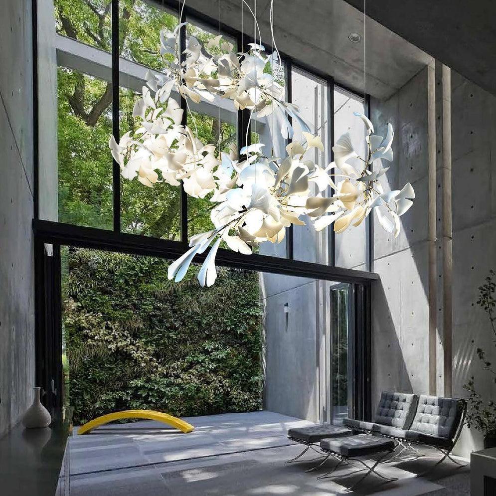 Chandelier Frame Ceramic Gingko Leaf Shade White Gold Modern - Neutral Decor