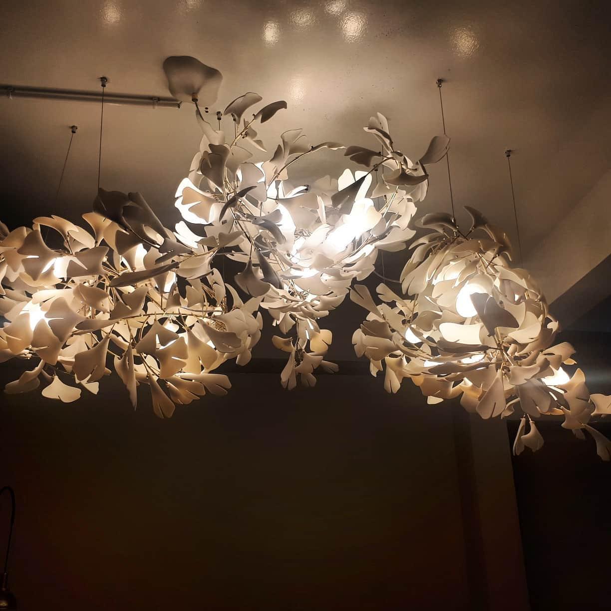 Chandelier Frame Ceramic Gingko Leaf Shade White Gold Modern - Neutral Decor