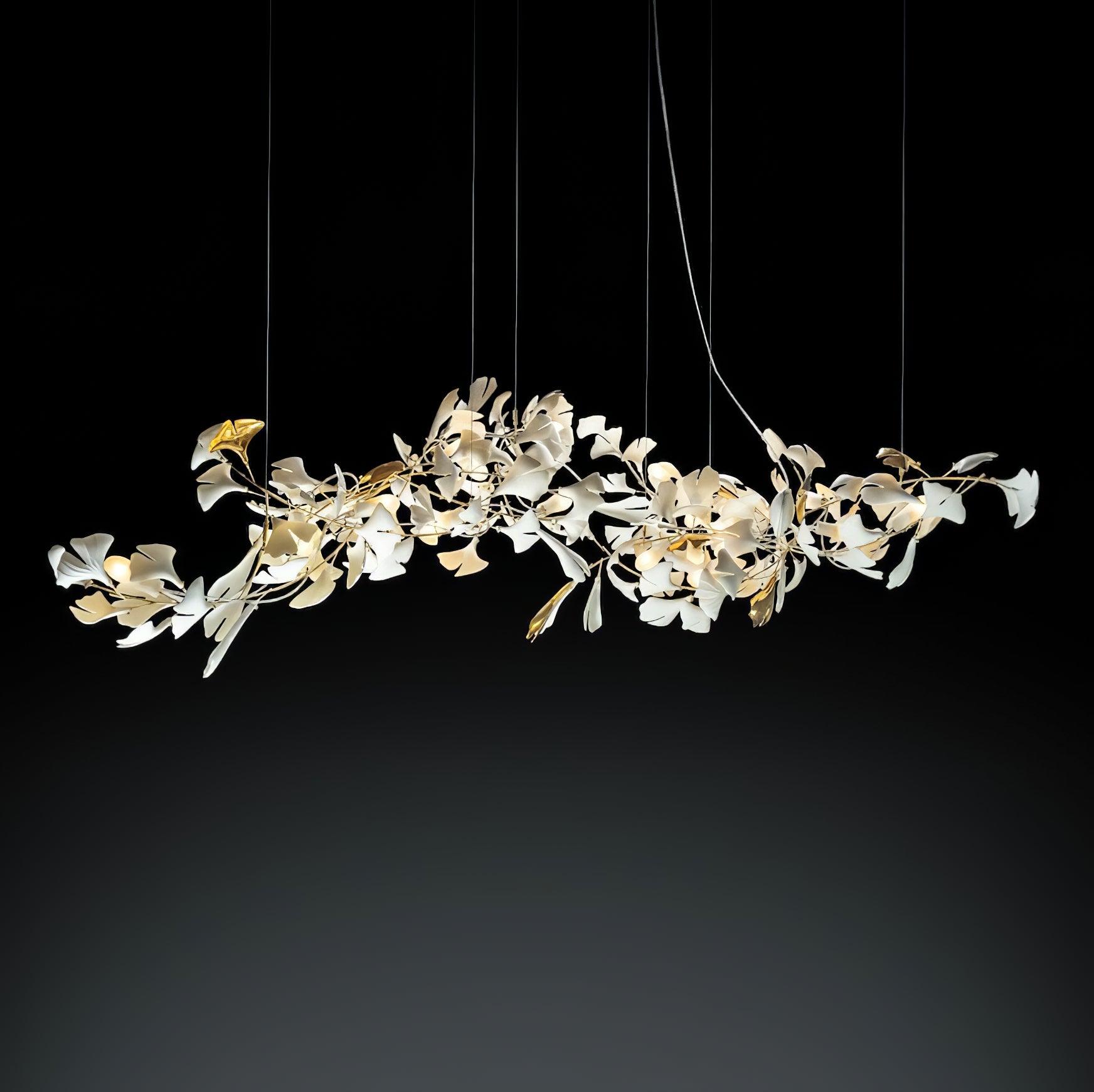 Chandelier Frame Ceramic Gingko Leaf Shade White Gold Modern - Neutral Decor