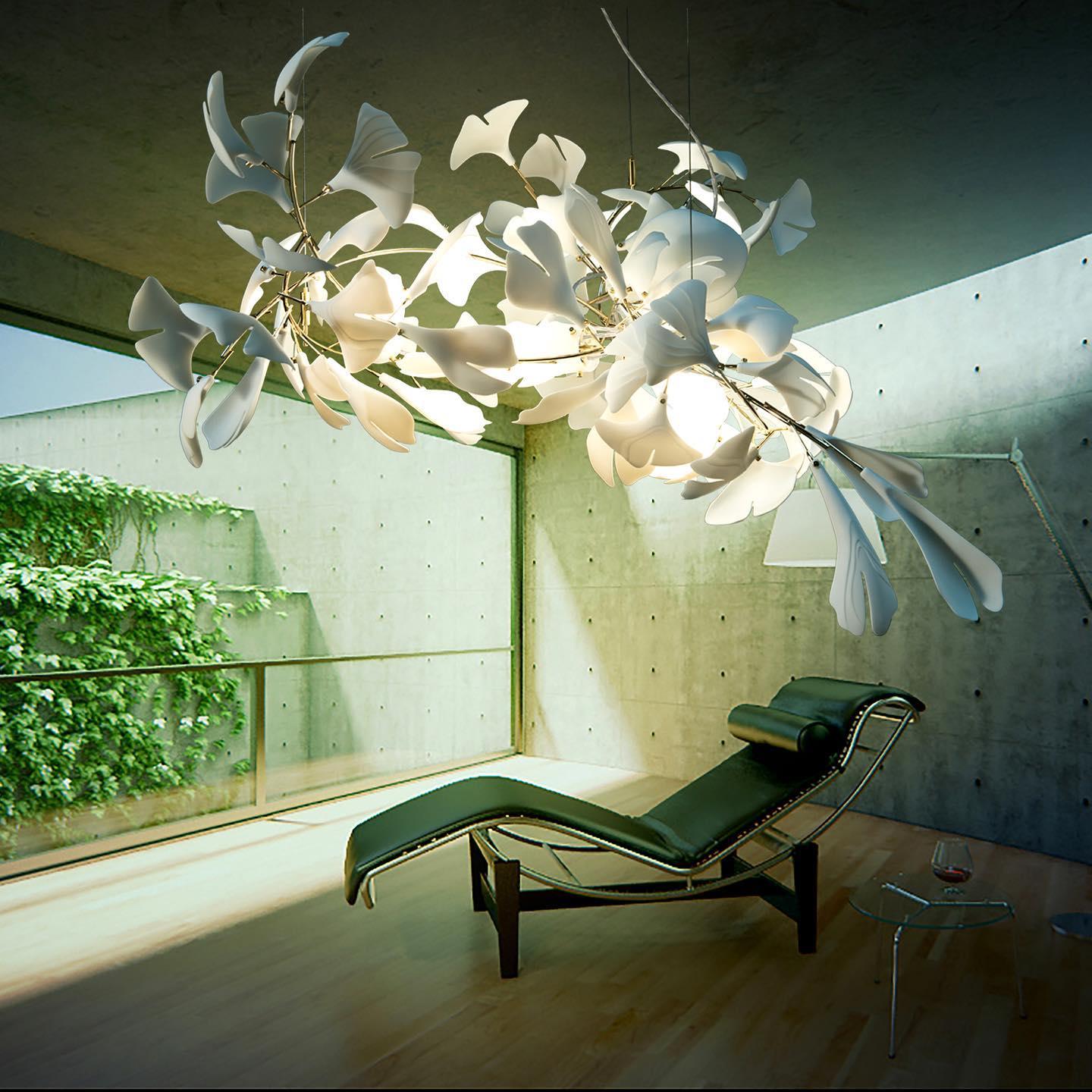 Chandelier Frame Ceramic Gingko Leaf Shade White Gold Modern - Neutral Decor