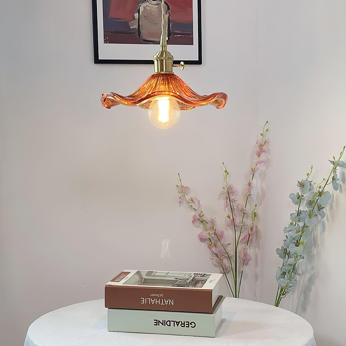 Pineridge Glass Hibiscus Flower Pendant Light
