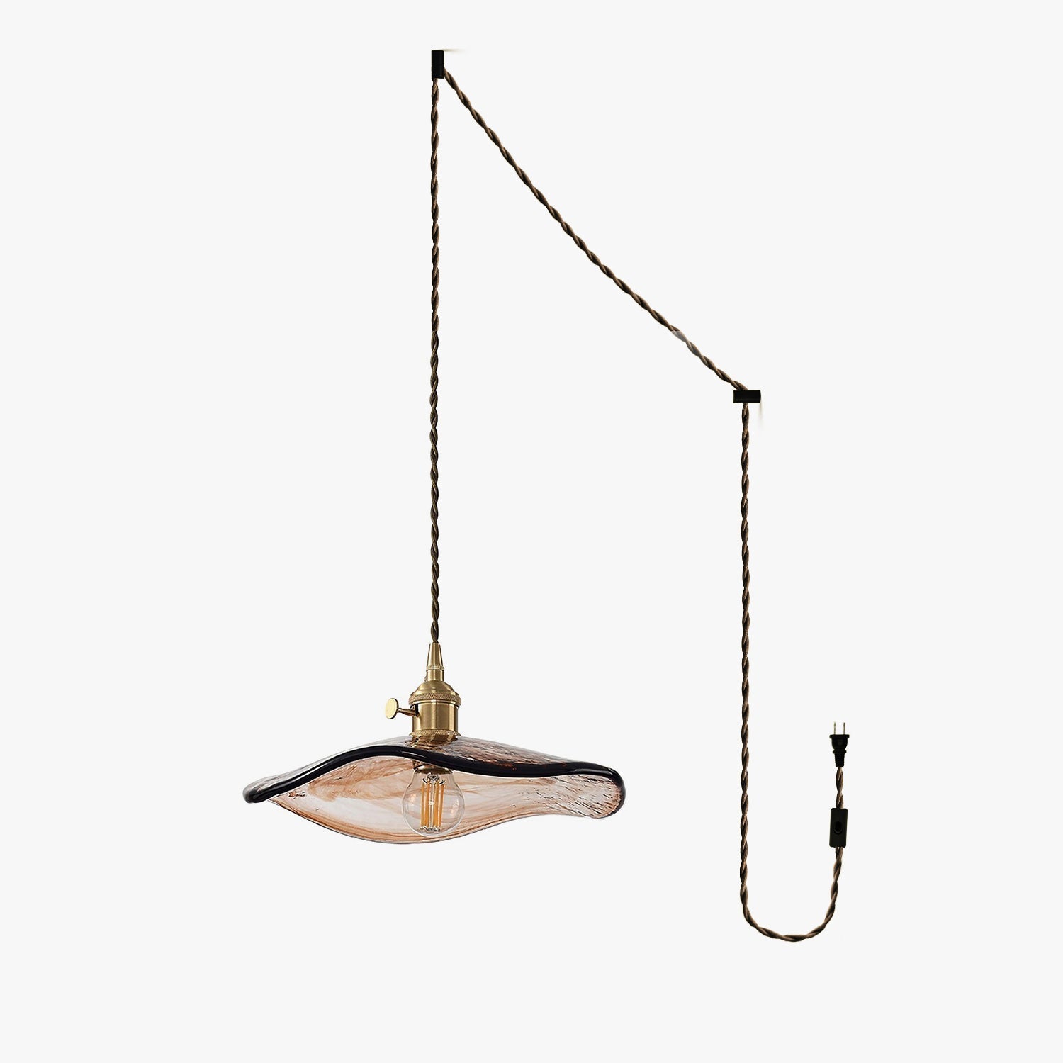 Hildes Art Flower Petal Swag Brass Glass Pendant Light