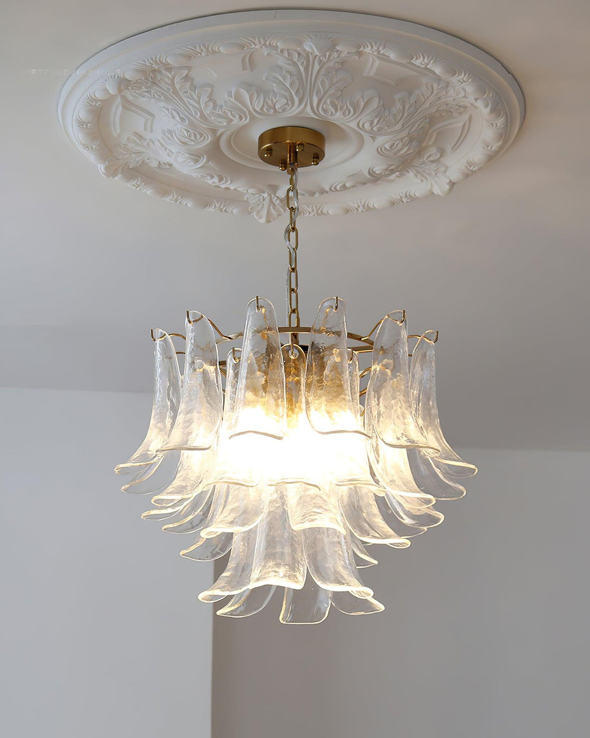 Elvess Chandelier Murano Glass Leaf Golden