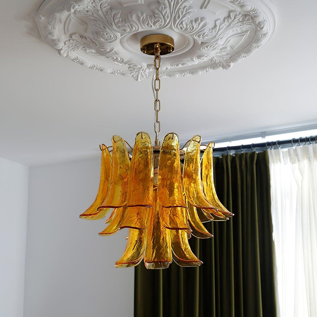 Elvess Chandelier Murano Glass Leaf Golden