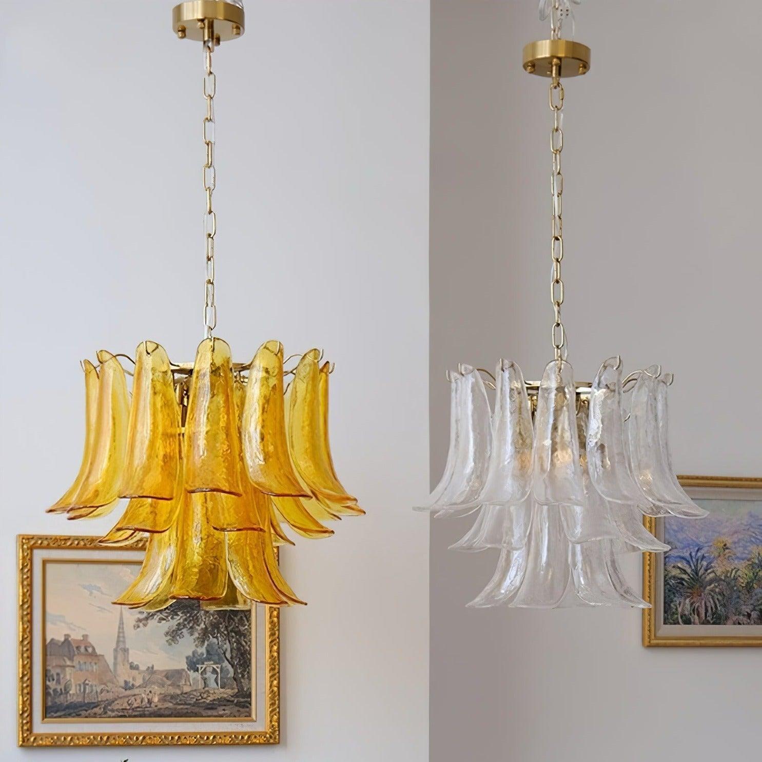 Elvess Chandelier Murano Glass Leaf Golden