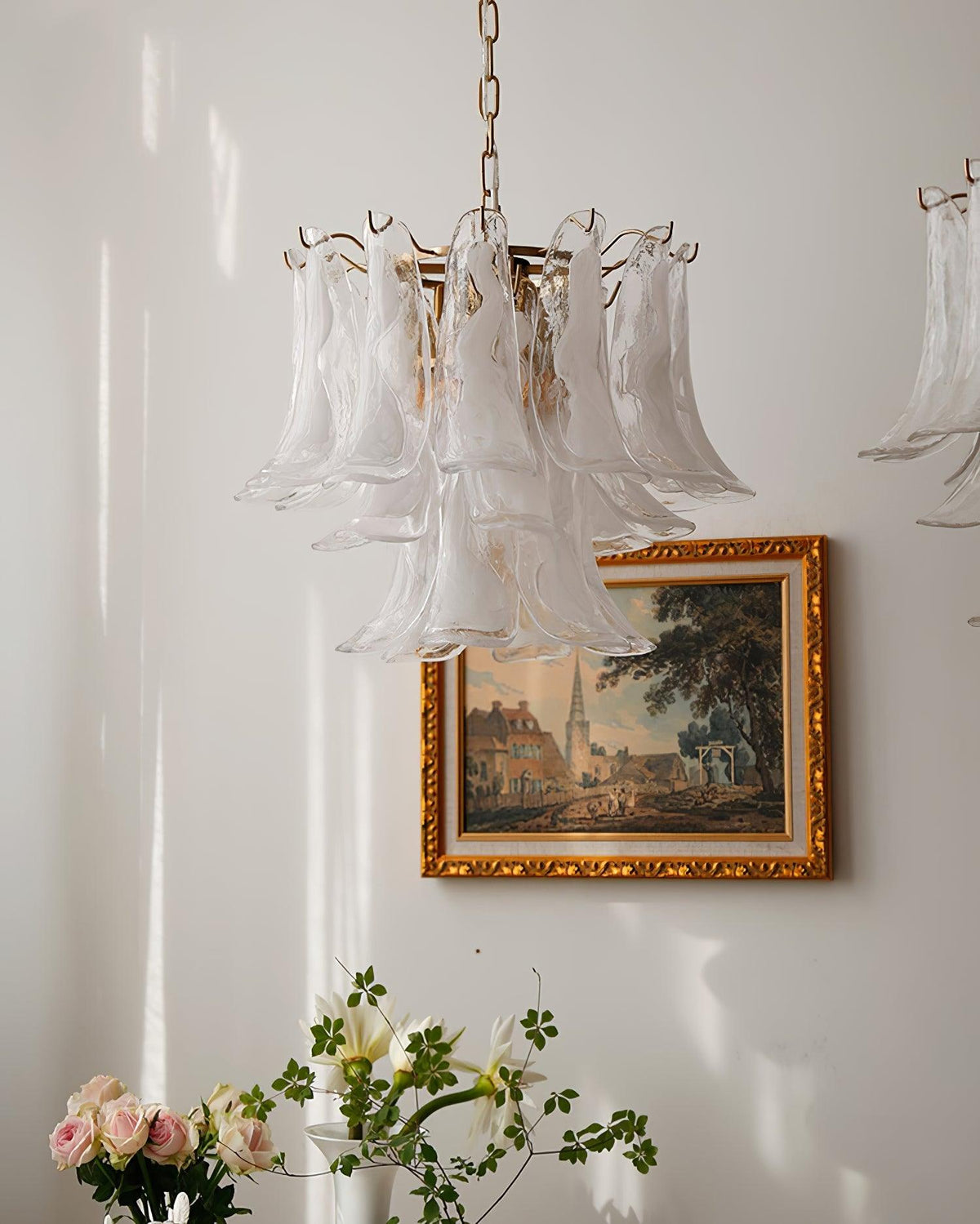 Elvess Chandelier Murano Glass Leaf Golden