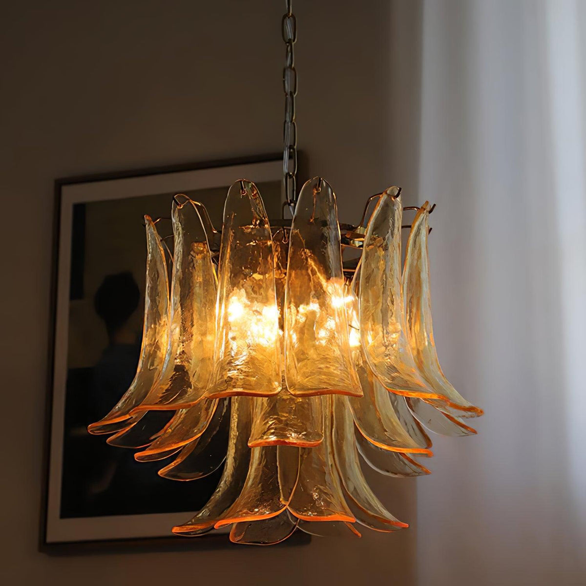 Elvess Chandelier Murano Glass Leaf Golden