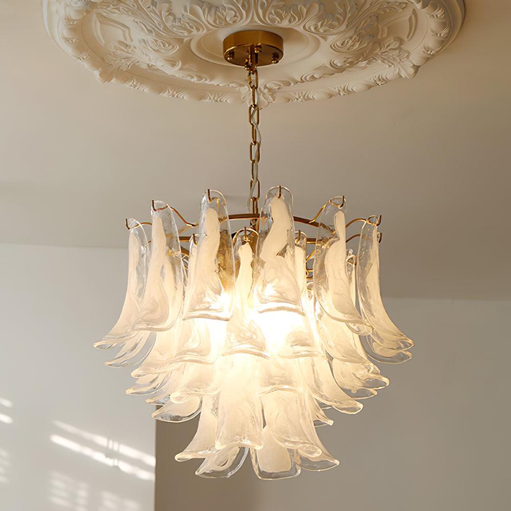 Elvess Chandelier Murano Glass Leaf Golden