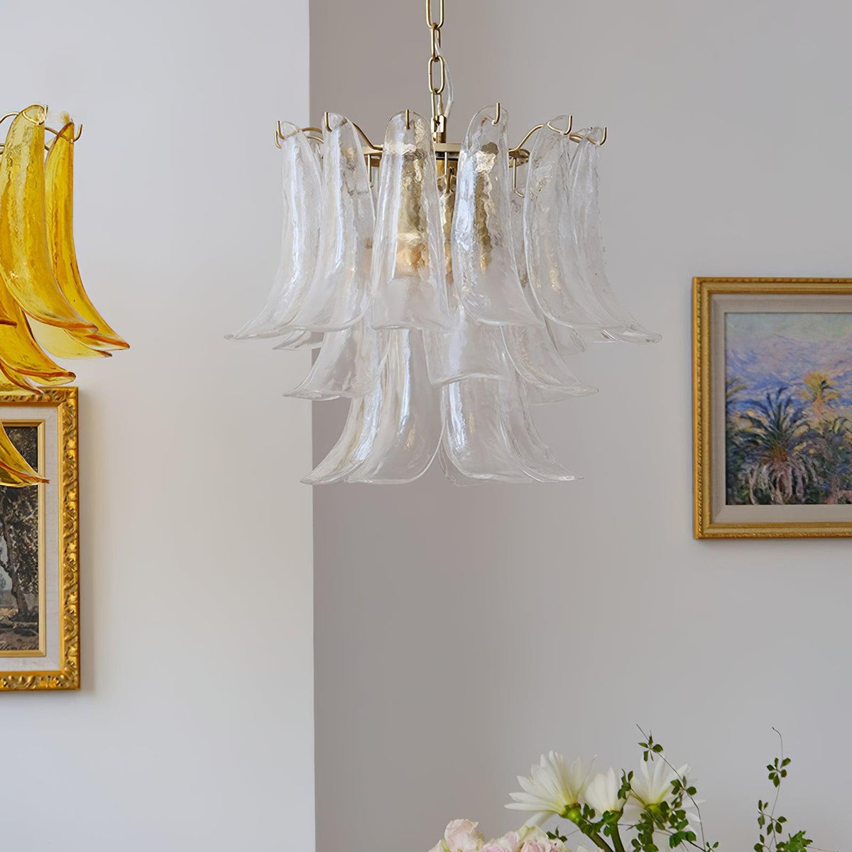 Elvess Chandelier Murano Glass Leaf Golden