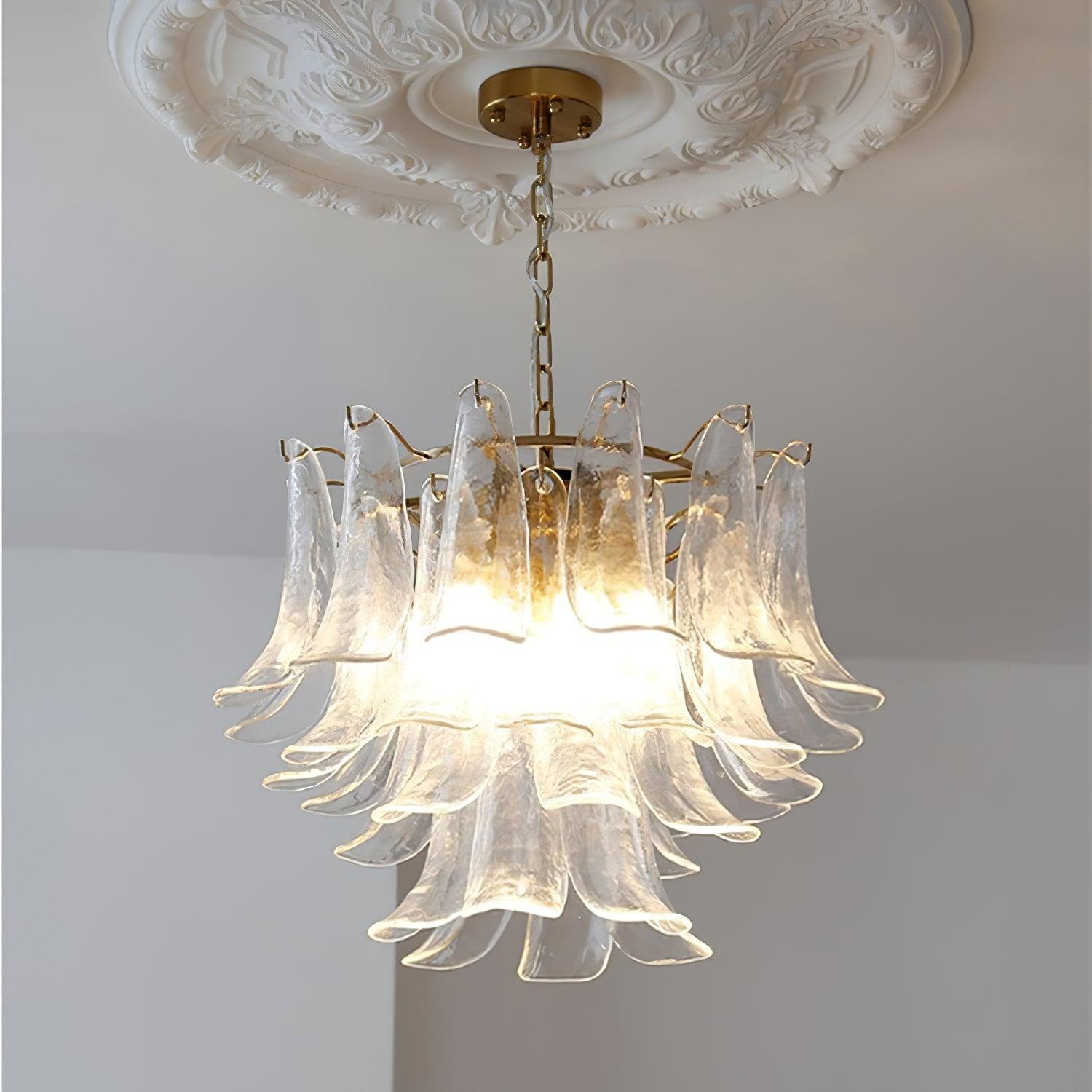 Elvess Chandelier Murano Glass Leaf Golden