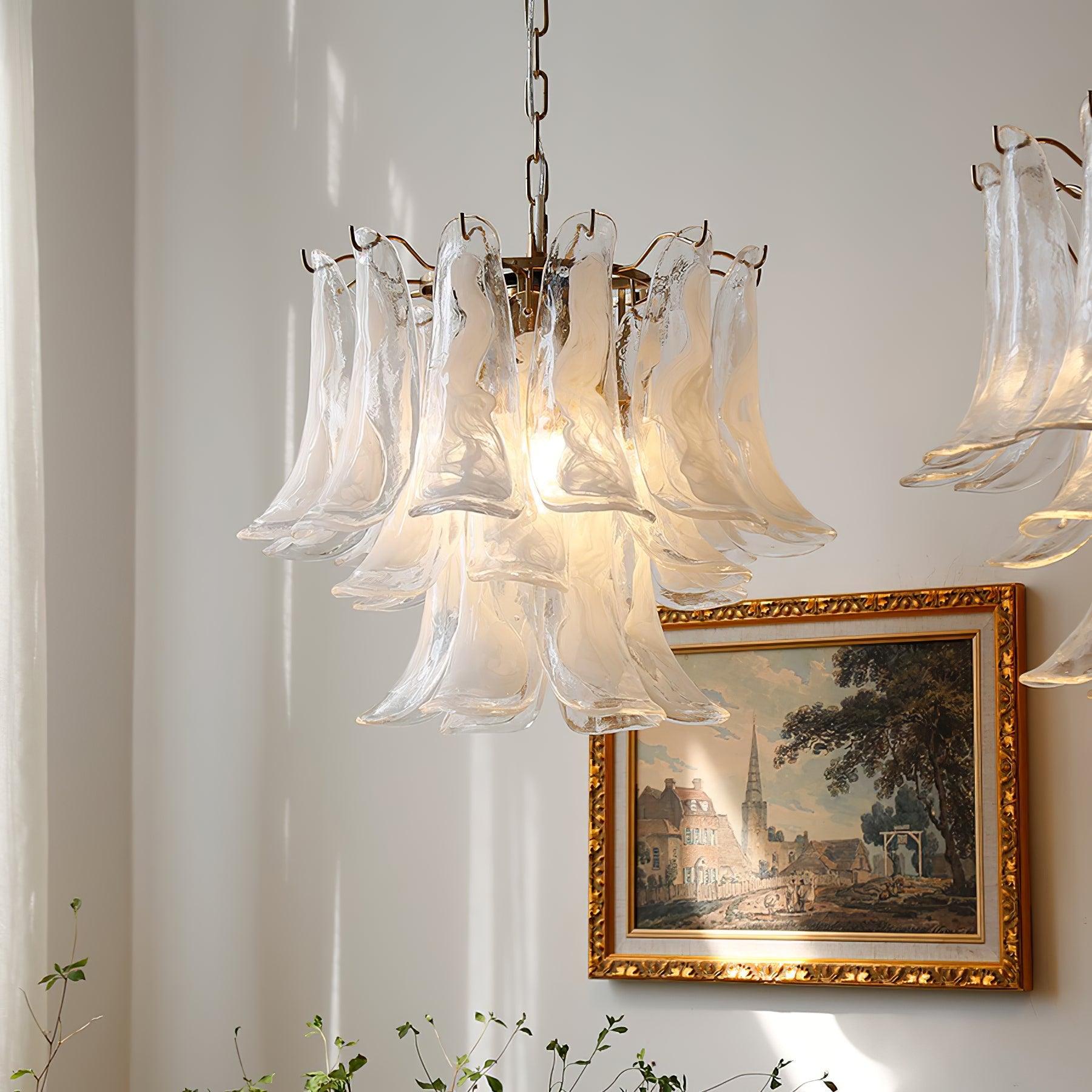 Elvess Chandelier Murano Glass Leaf Golden