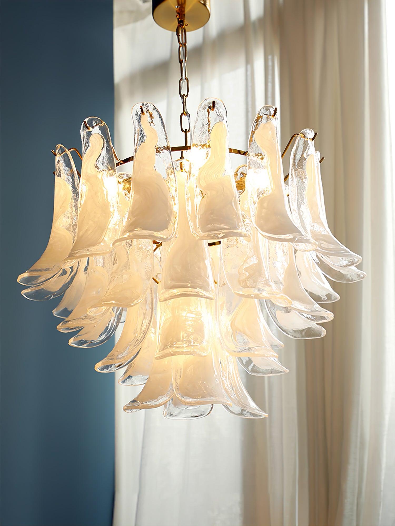 Elvess Chandelier Murano Glass Leaf Golden