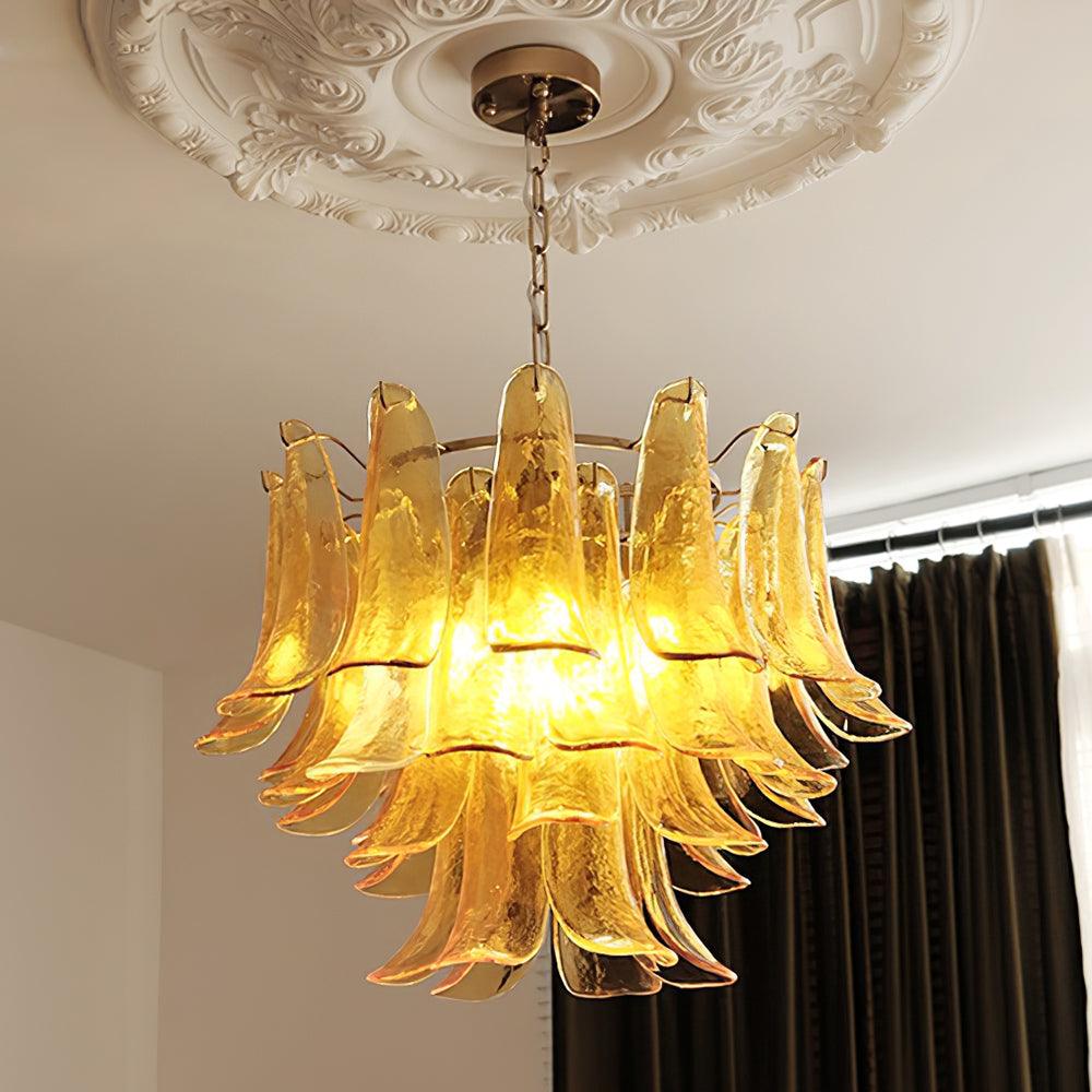 Elvess Chandelier Murano Glass Leaf Golden