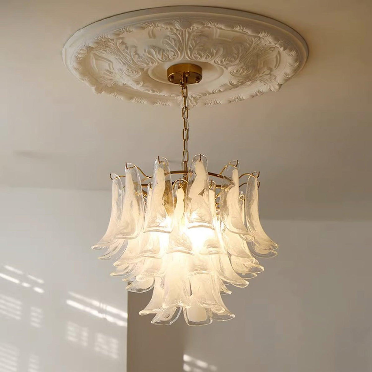 Elvess Chandelier Murano Glass Leaf Golden