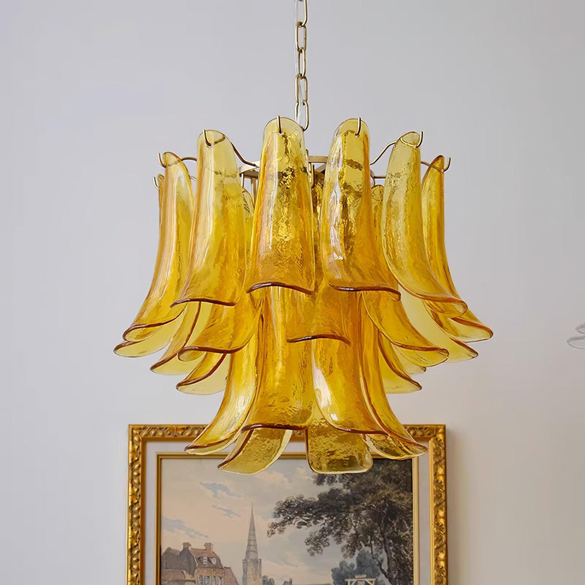 Elvess Chandelier Murano Glass Leaf Golden