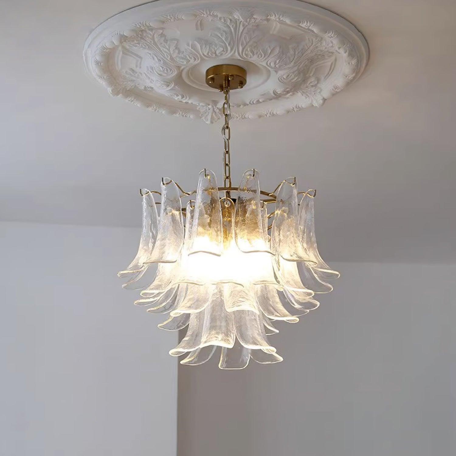 Elvess Chandelier Murano Glass Leaf Golden