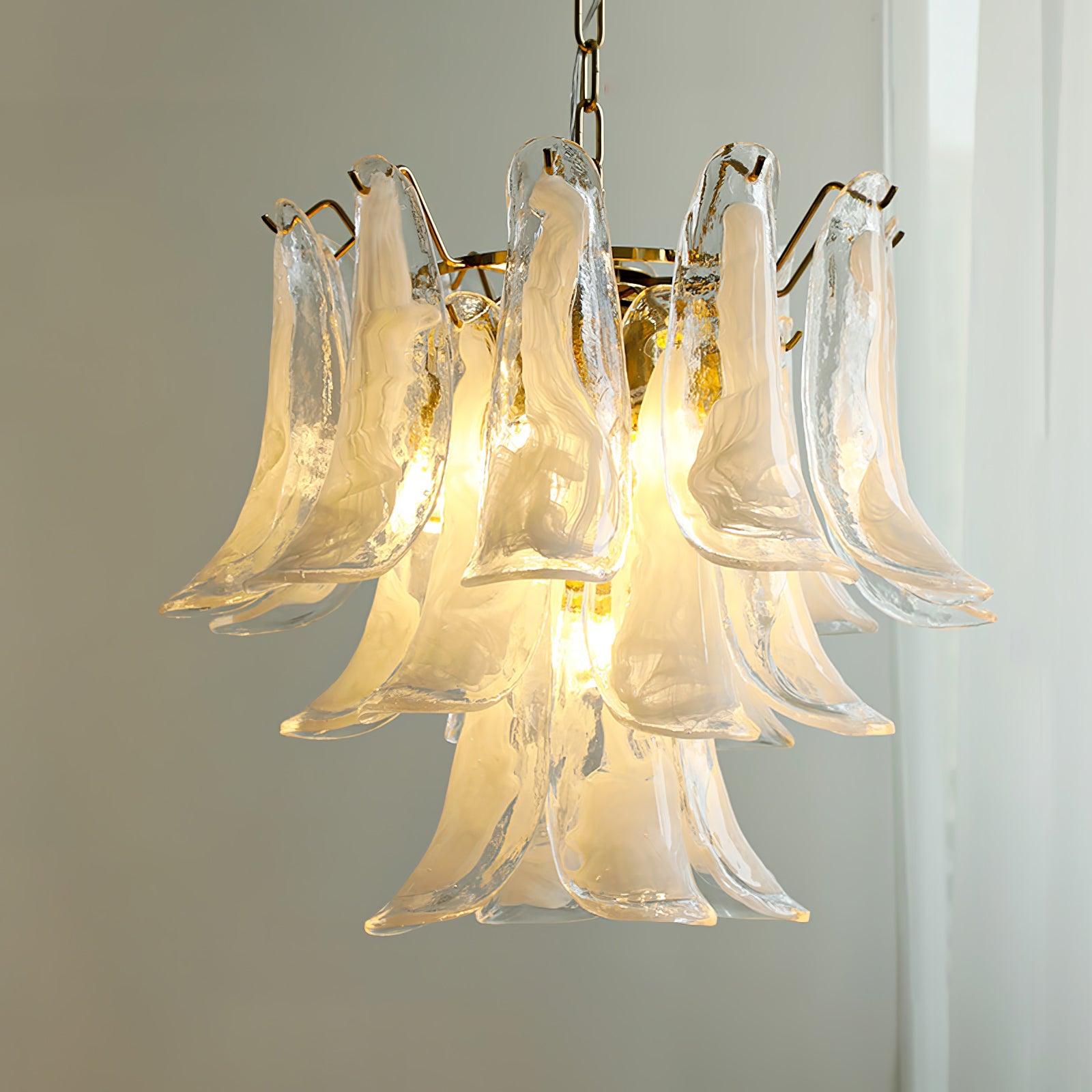 Elvess Chandelier Murano Glass Leaf Golden
