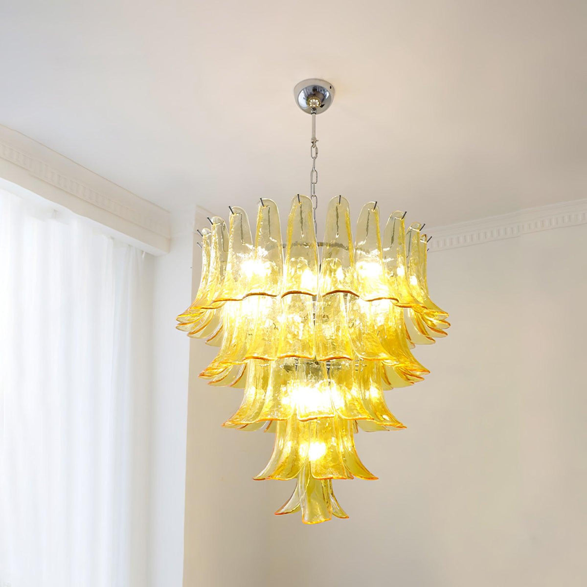 Elvess Chandelier Murano Glass Leaf Golden