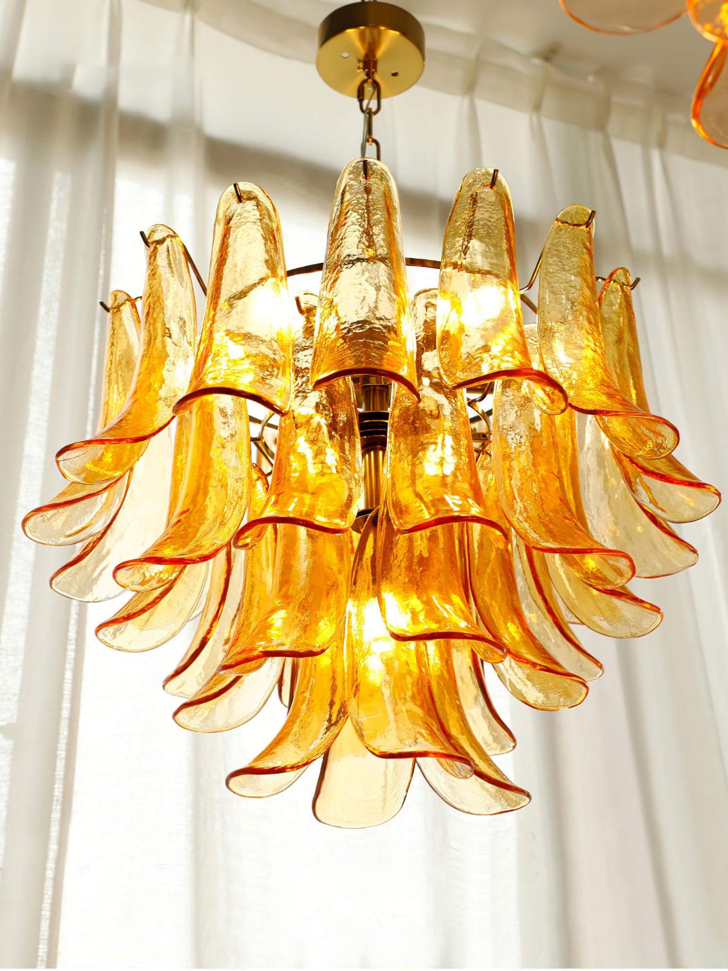 Elvess Chandelier Murano Glass Leaf Golden