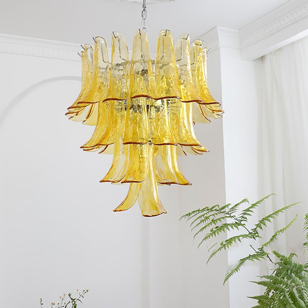 Elvess Chandelier Murano Glass Leaf Golden