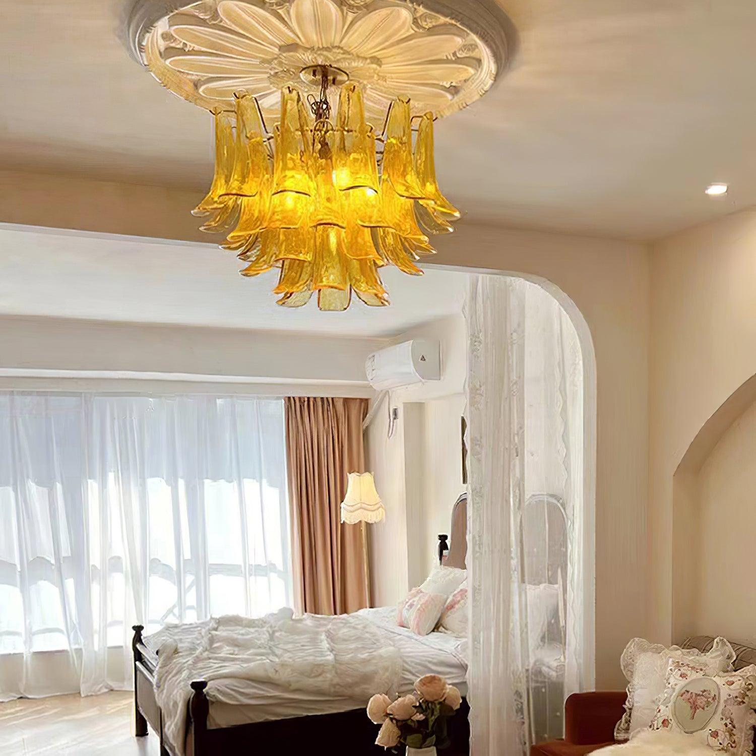 Elvess Chandelier Murano Glass Leaf Golden