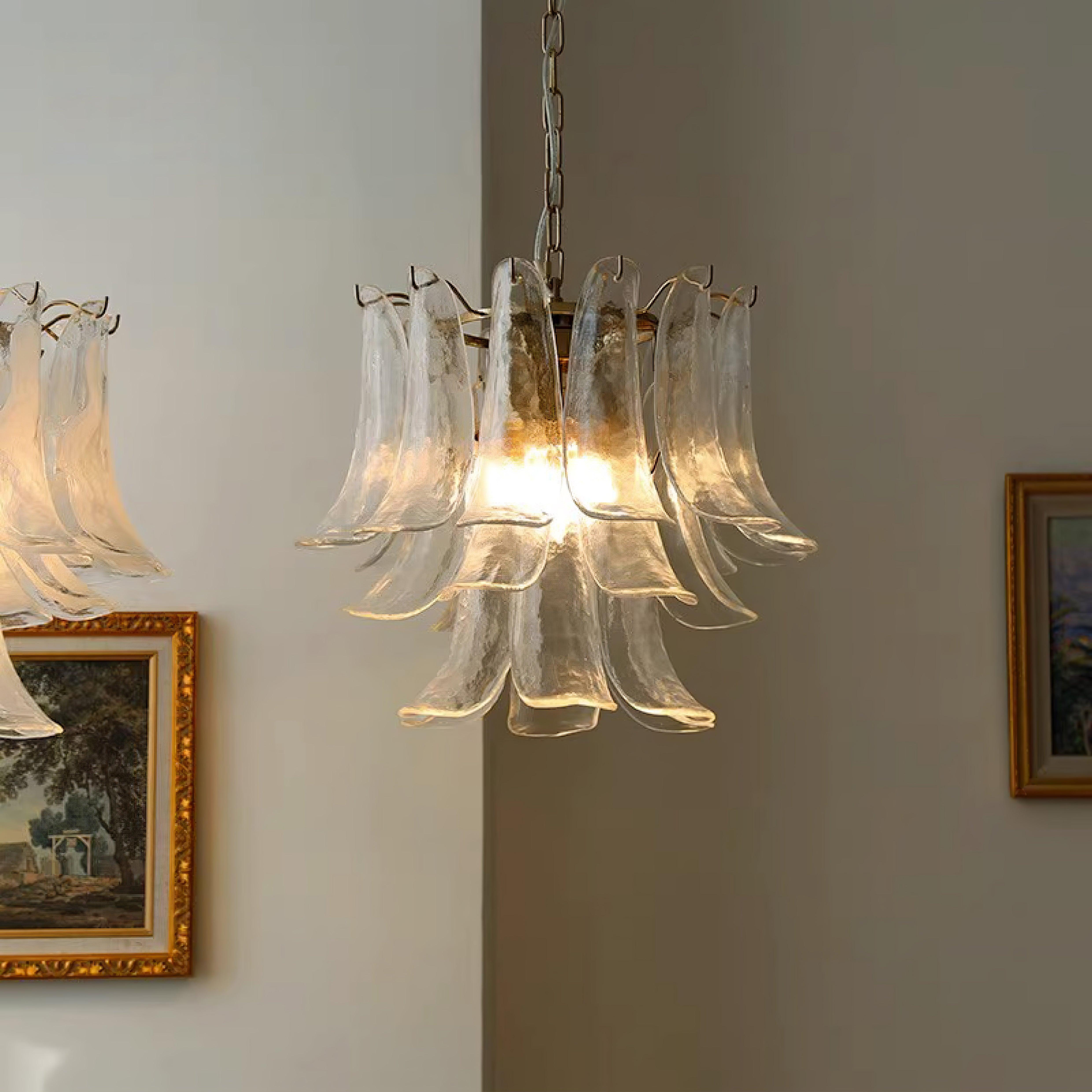 Elvess Chandelier Murano Glass Leaf Golden