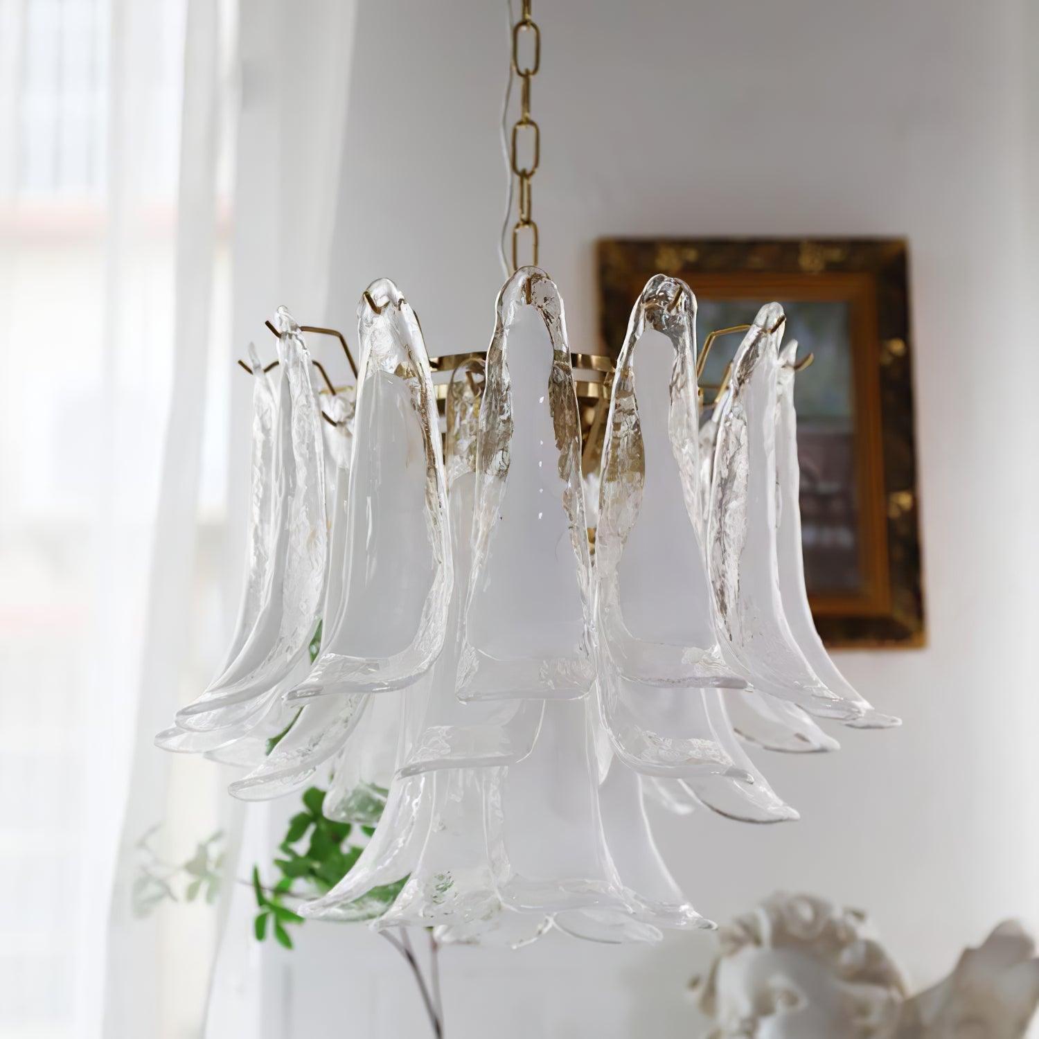 Elvess Chandelier Murano Glass Leaf Golden