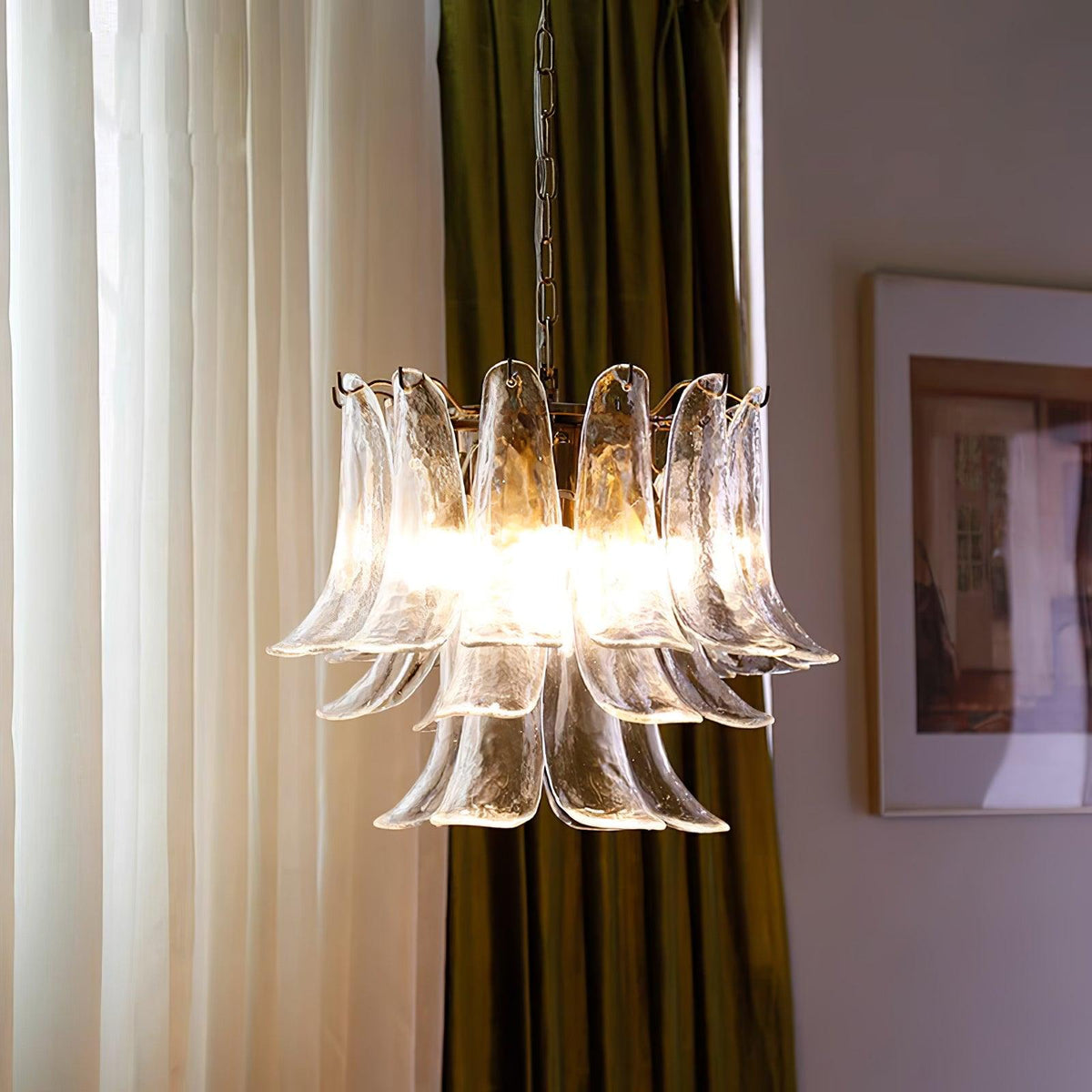 Elvess Chandelier Murano Glass Leaf Golden