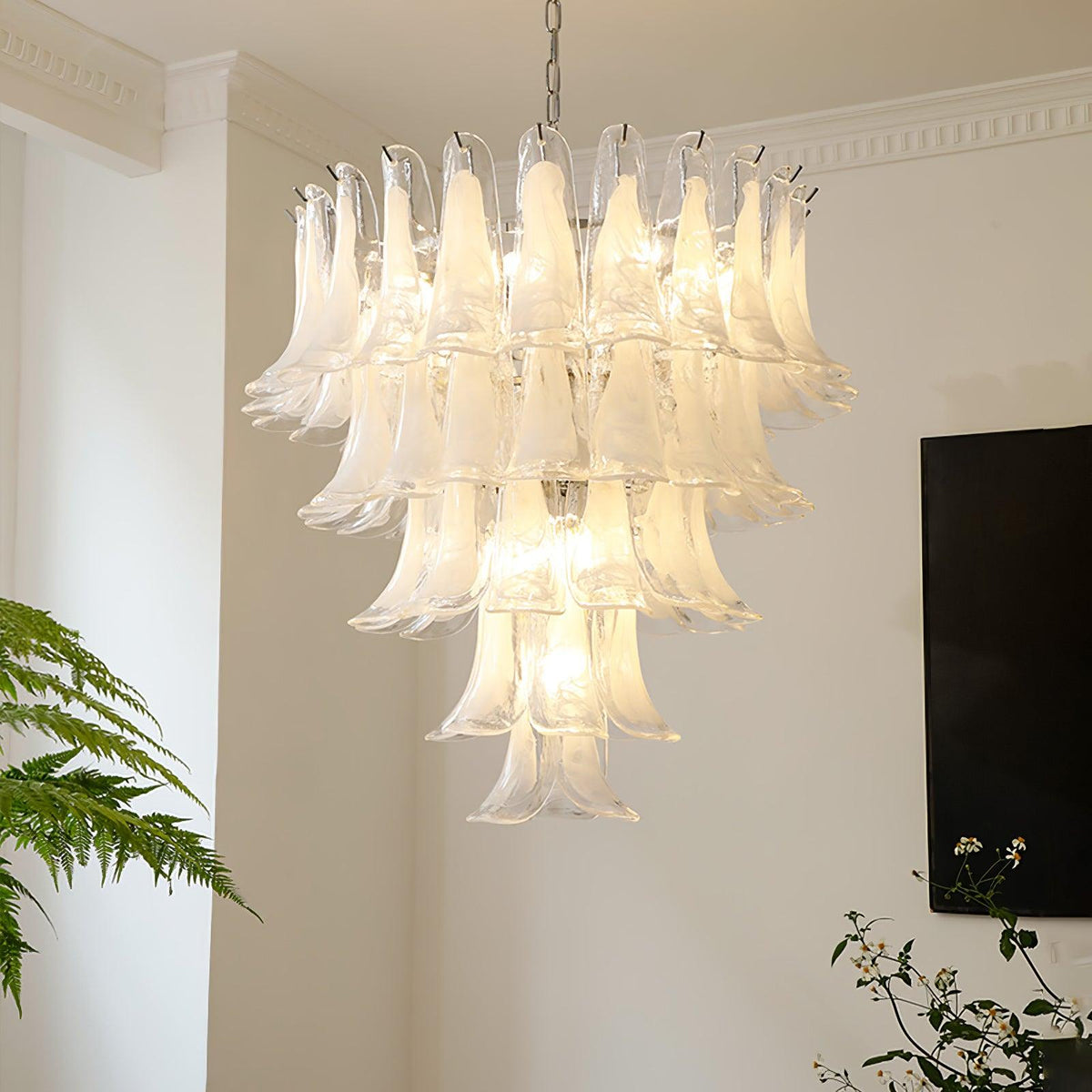 Elvess Chandelier Murano Glass Leaf Golden