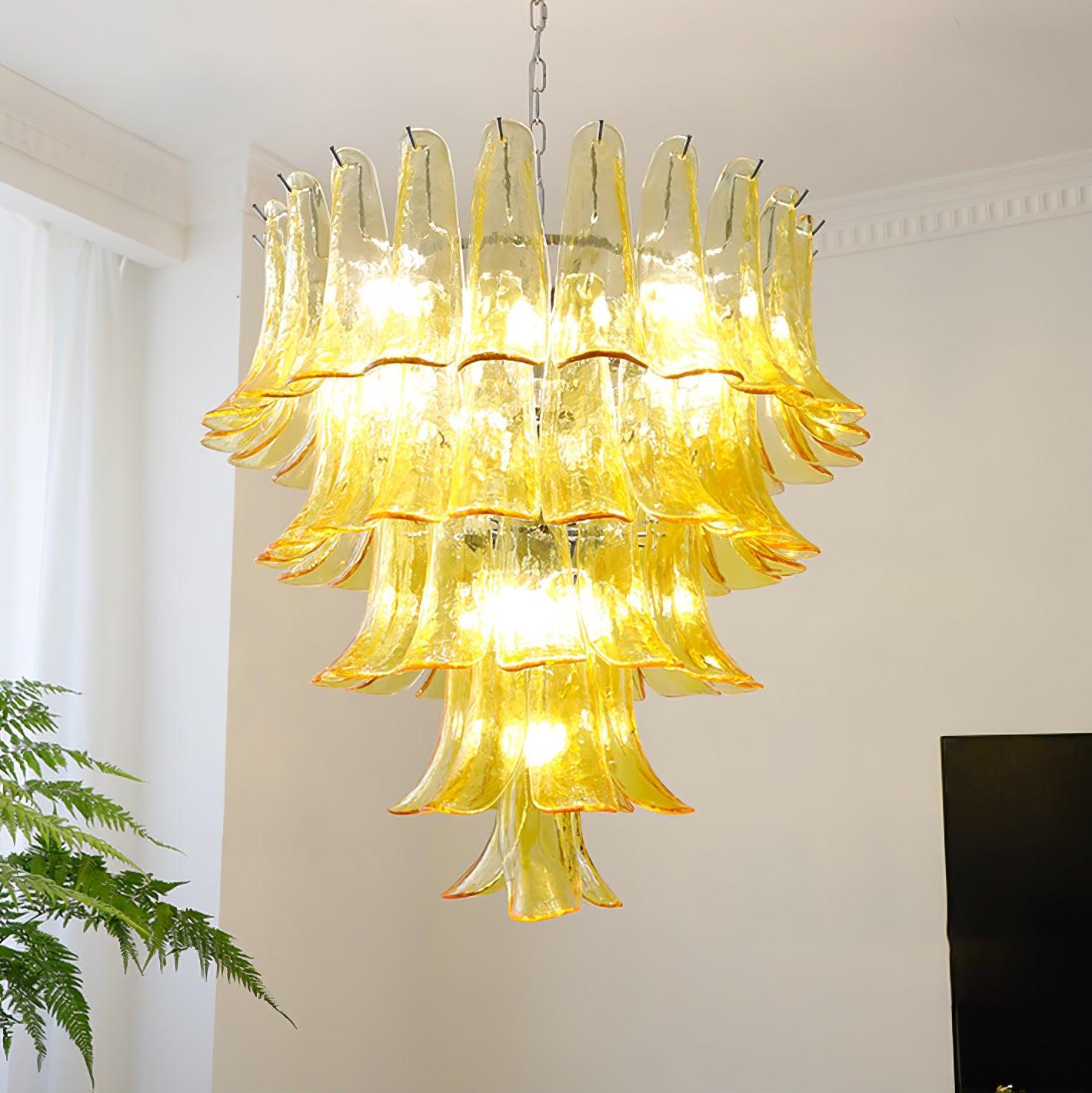 Elvess Chandelier Murano Glass Leaf Golden