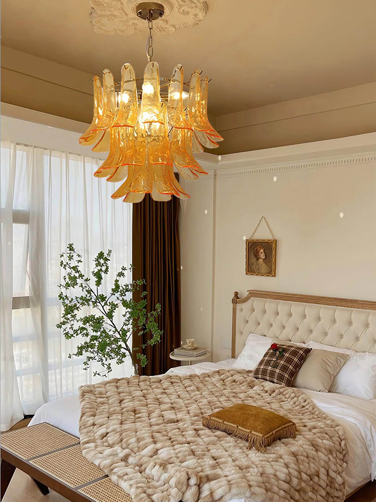 Elvess Chandelier Murano Glass Leaf Golden