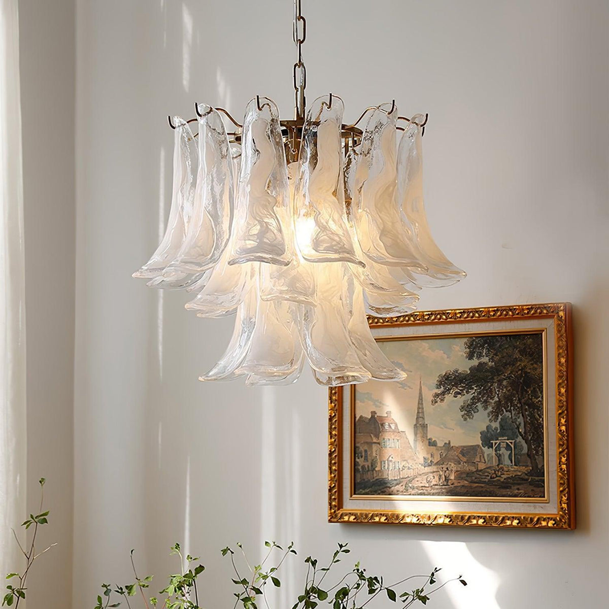 Elvess Chandelier Murano Glass Leaf Golden
