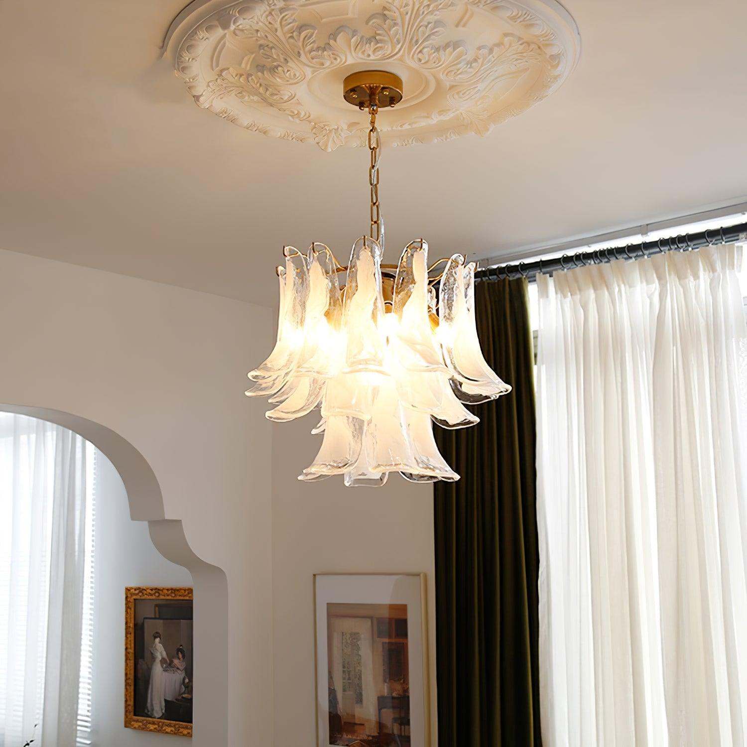 Elvess Chandelier Murano Glass Leaf Golden