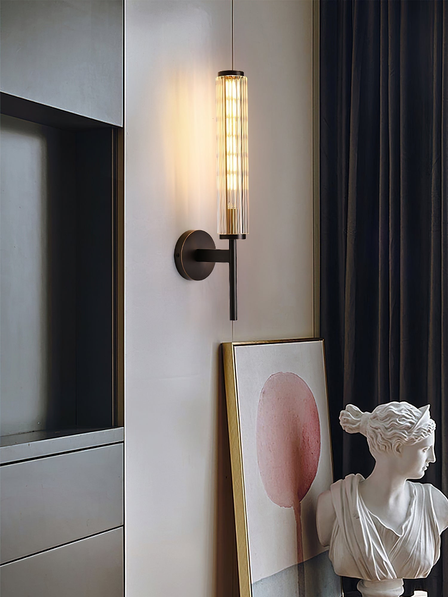 Faylen Premium Linear Brass Glass Wall Light