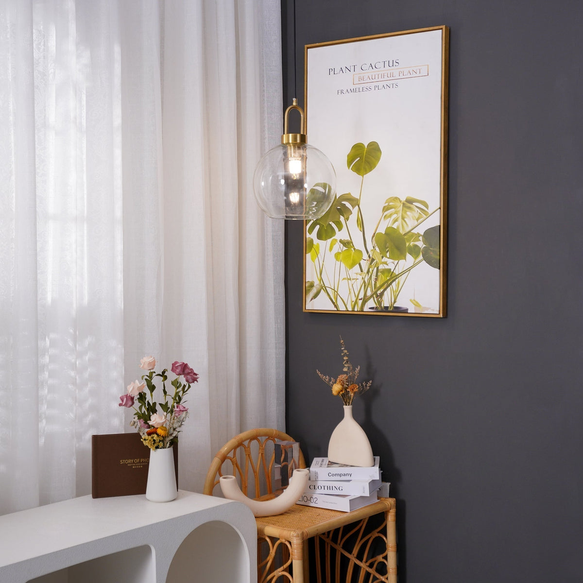 Sevelo Pendant Lamp Frosted Glass Swag Adjustable