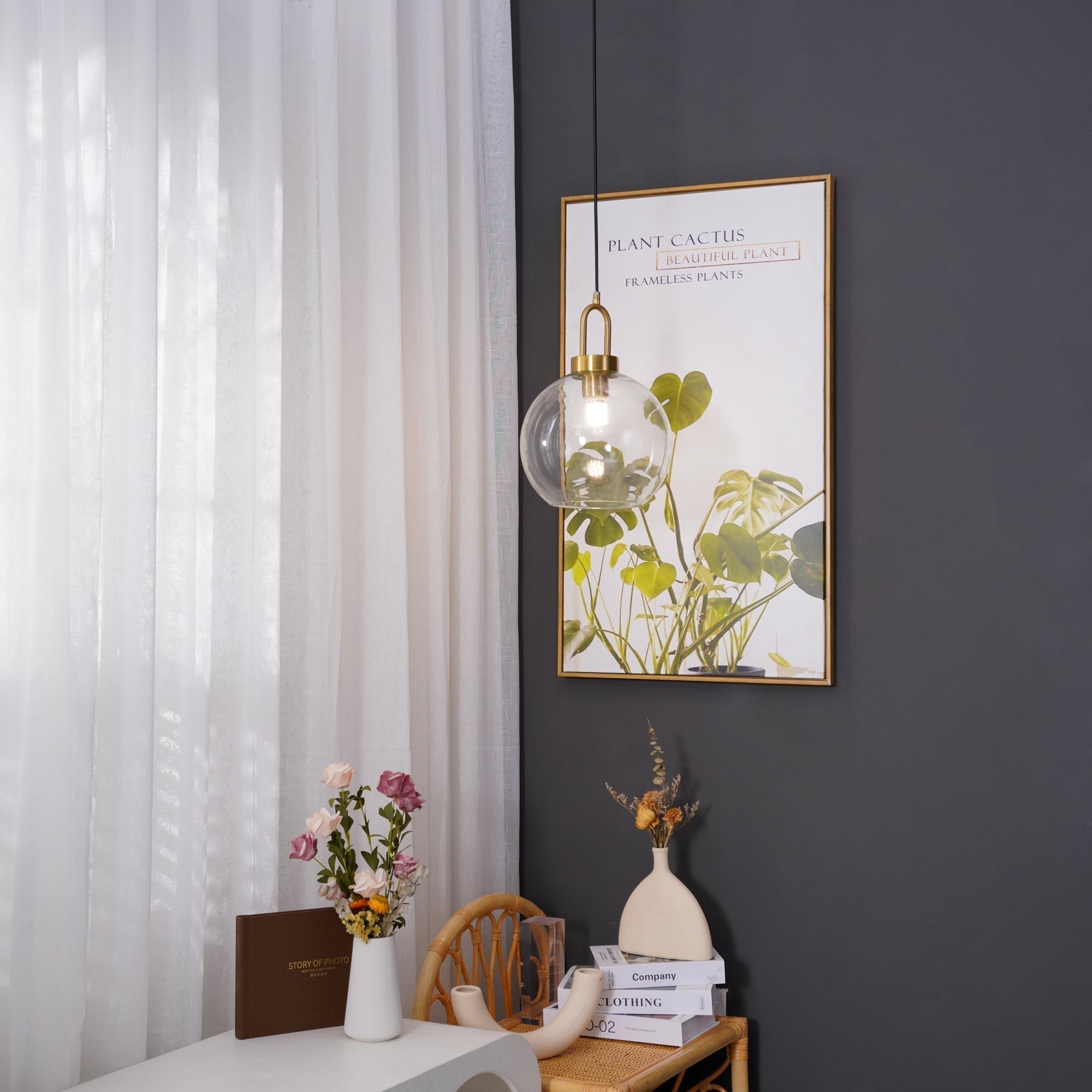 Sevelo Pendant Lamp Frosted Glass Swag Adjustable