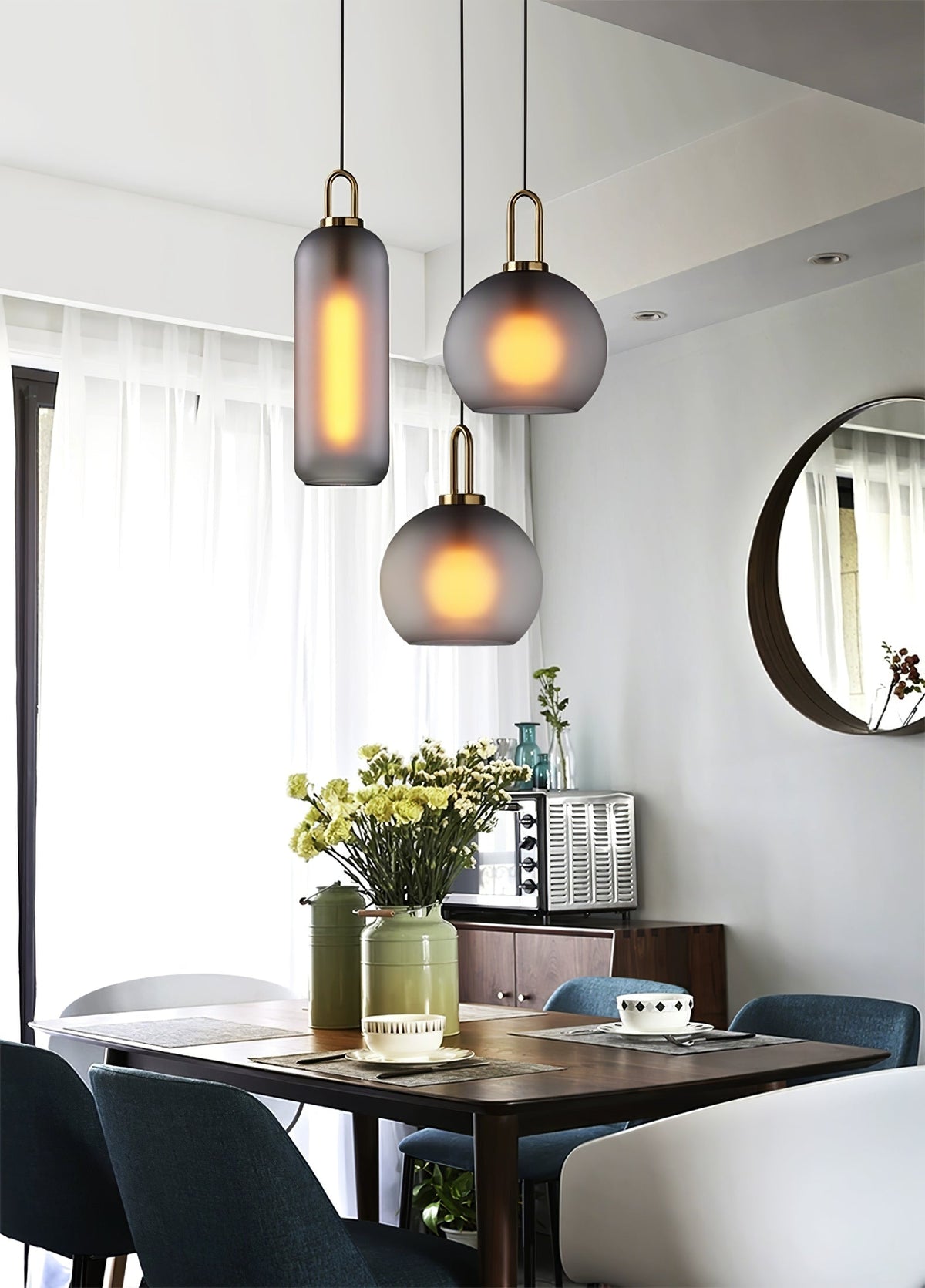 Sevelo Pendant Lamp Frosted Glass Swag Adjustable
