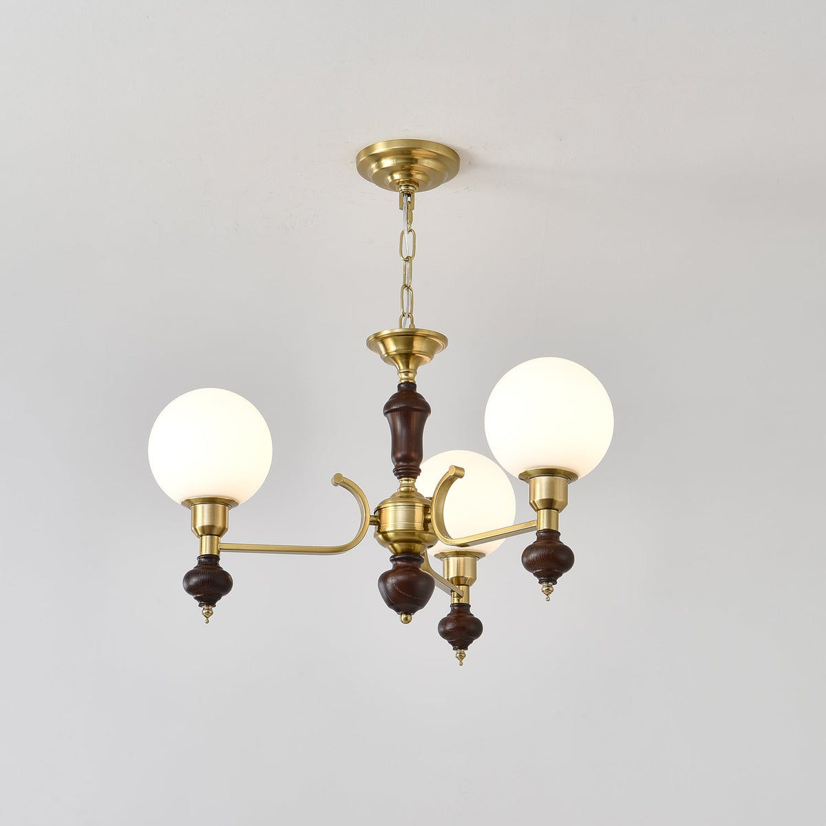 Nesvin Chandelier Wood & Brass Globe Orb