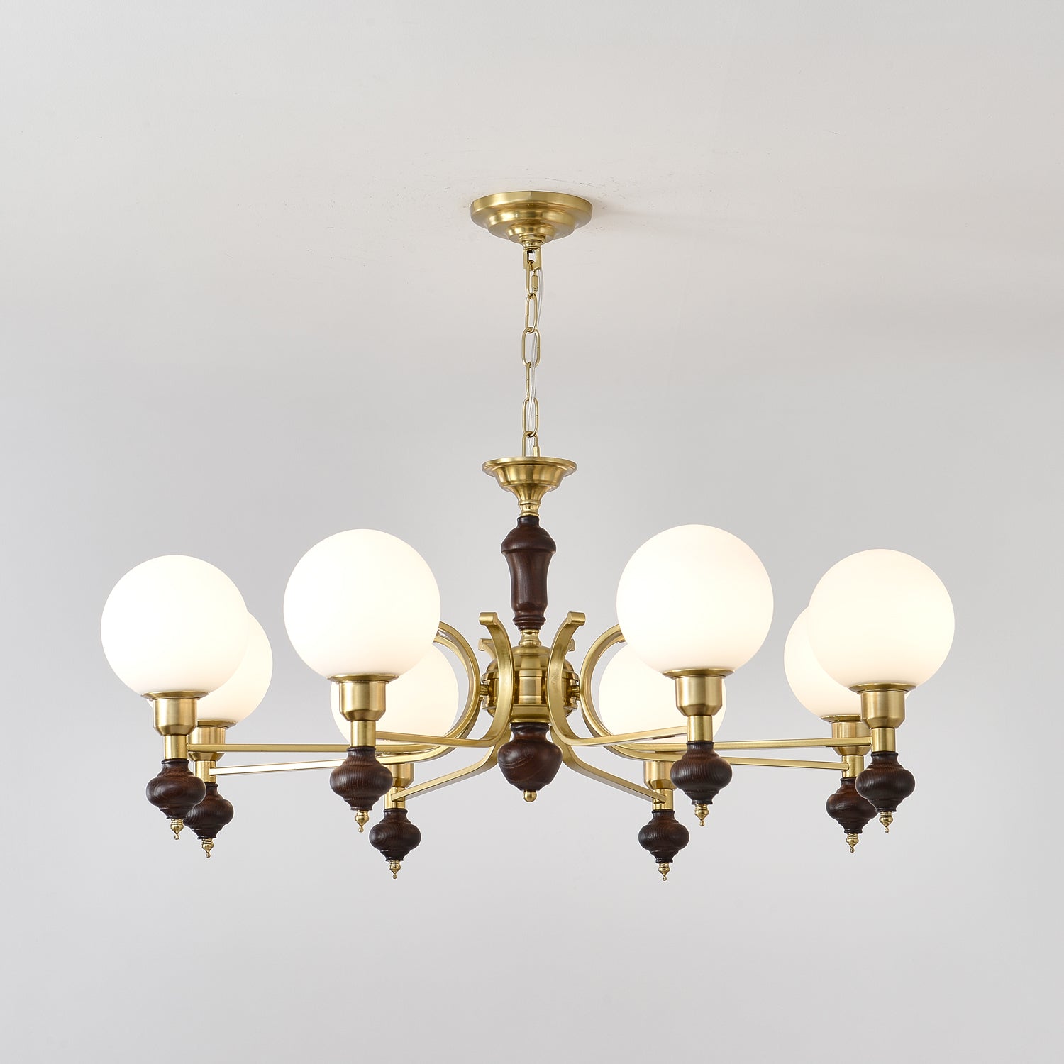 Nesvin Chandelier Wood & Brass Globe Orb