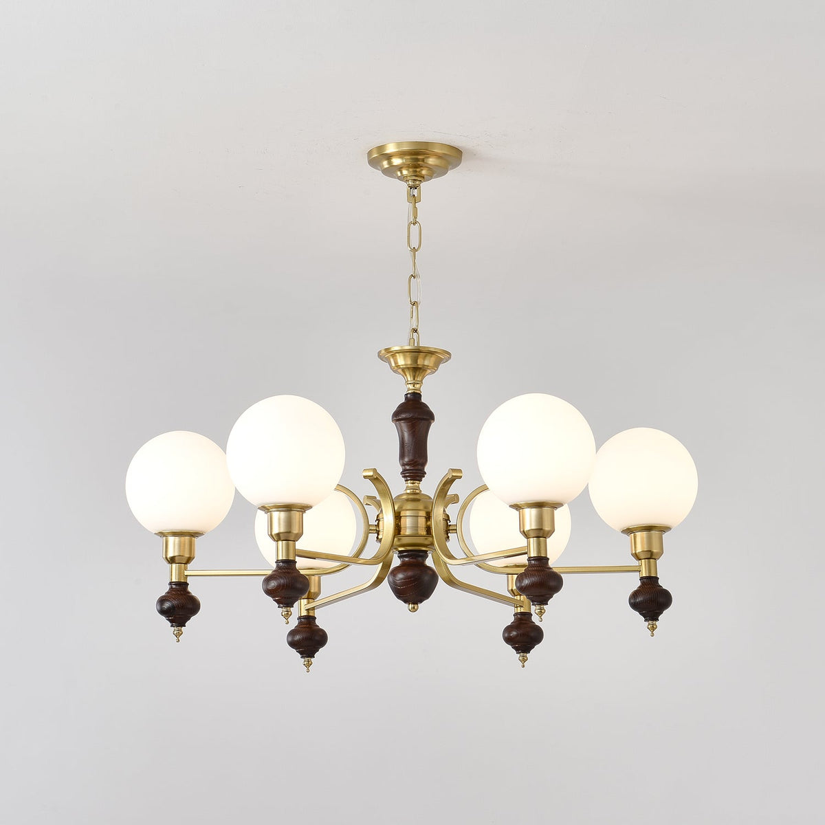 Nesvin Chandelier Wood & Brass Globe Orb