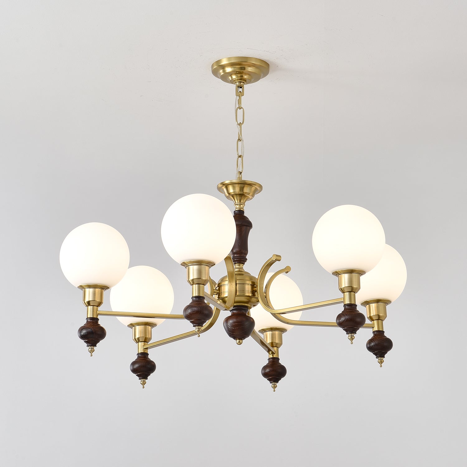 Nesvin Chandelier Wood & Brass Globe Orb