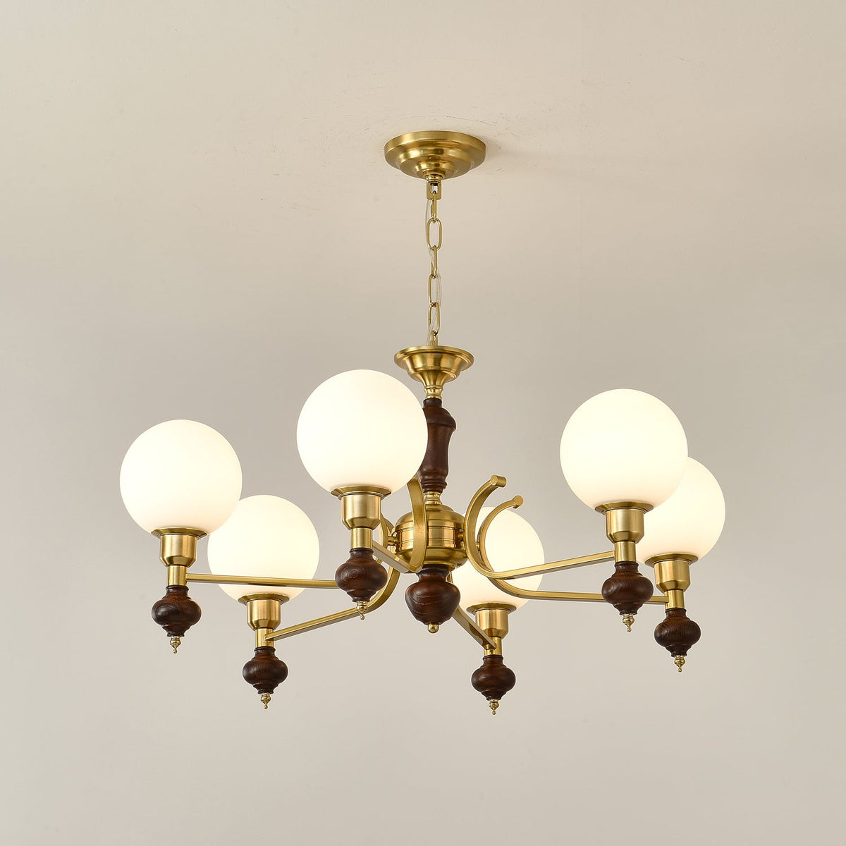 Nesvin Chandelier Wood & Brass Globe Orb
