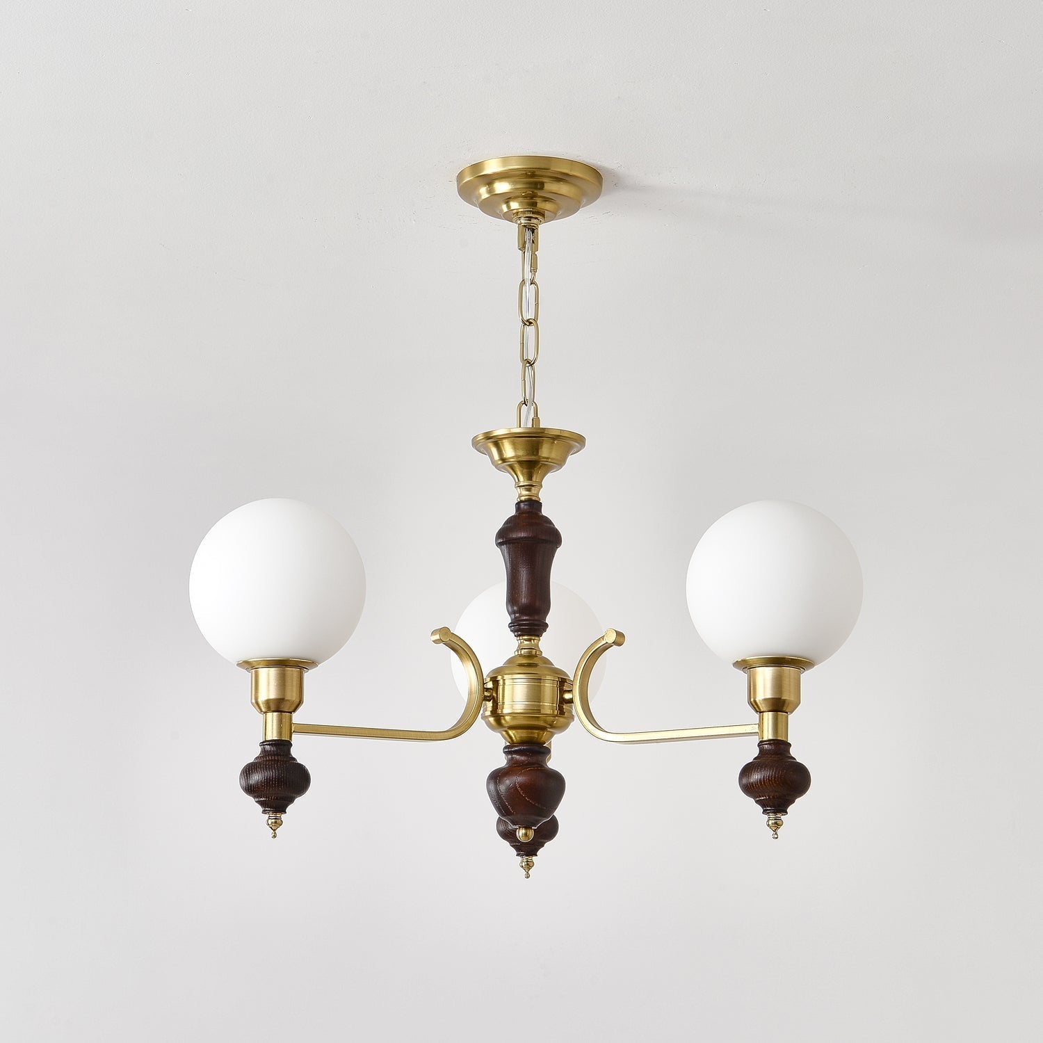 Nesvin Chandelier Wood & Brass Globe Orb