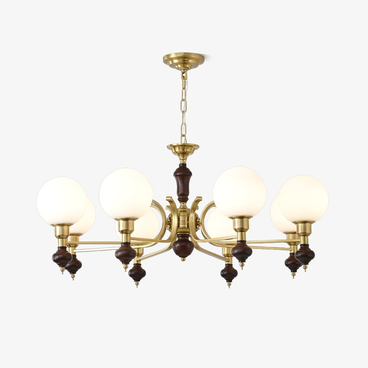 Nesvin Chandelier Wood & Brass Globe Orb