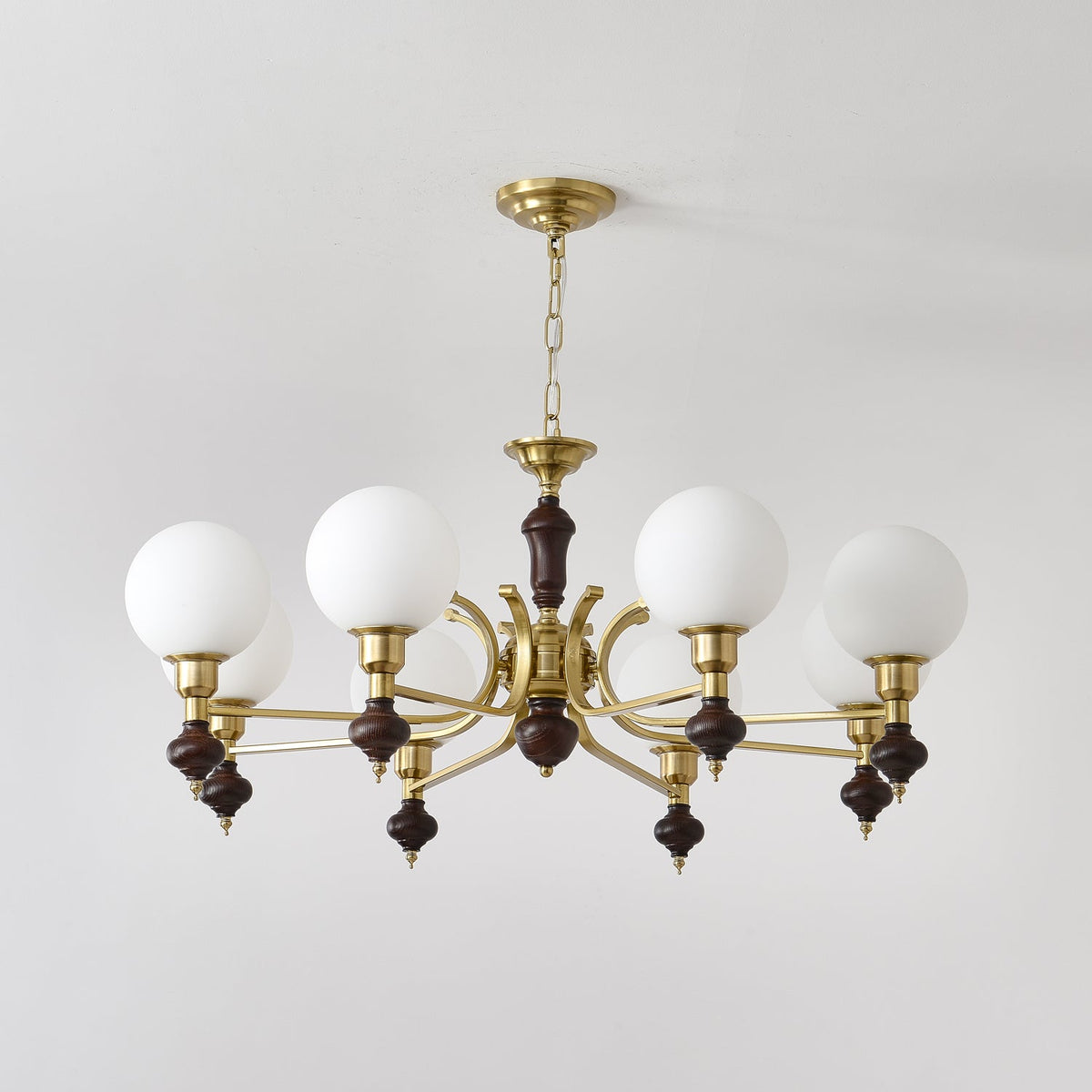 Nesvin Chandelier Wood & Brass Globe Orb