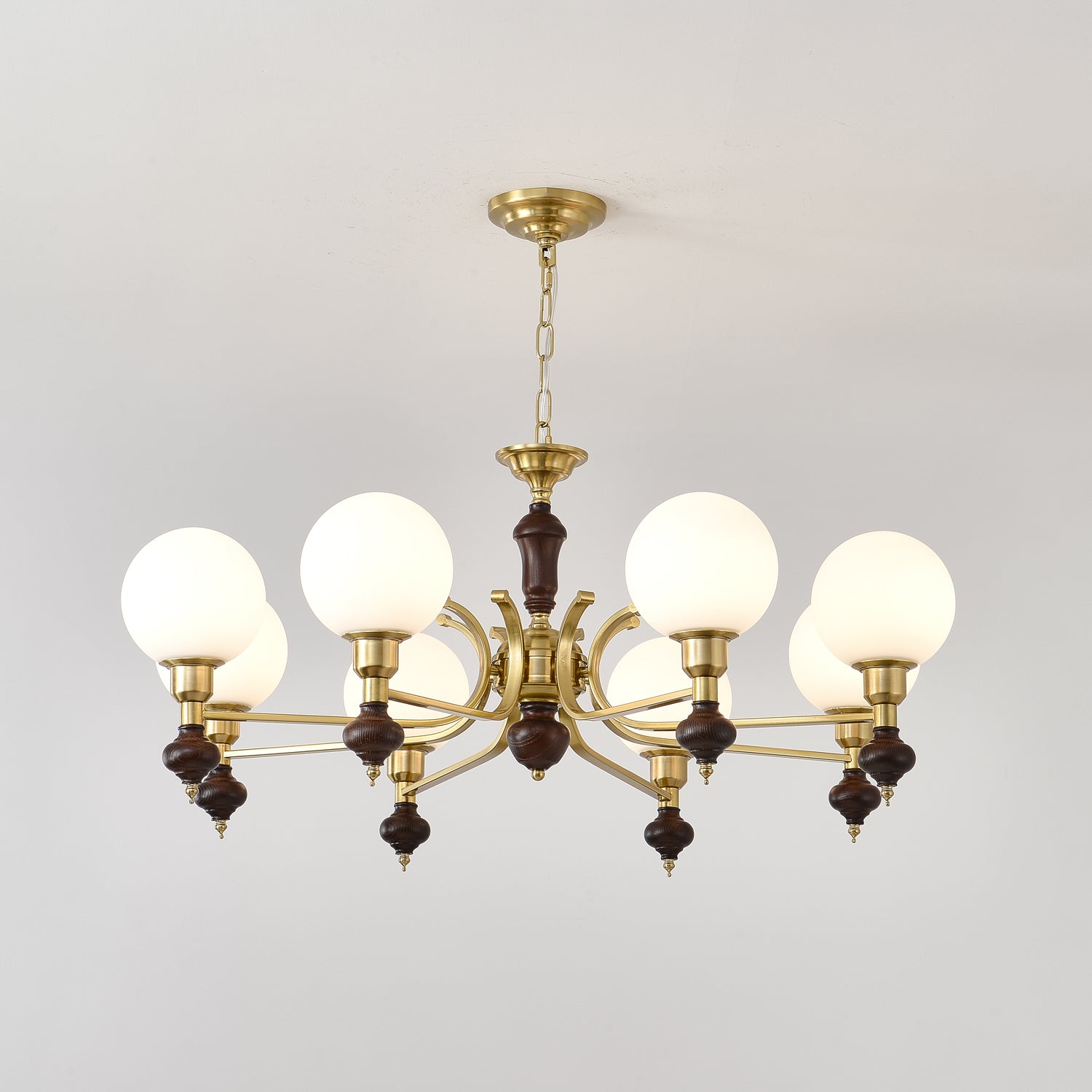 Nesvin Chandelier Wood & Brass Globe Orb